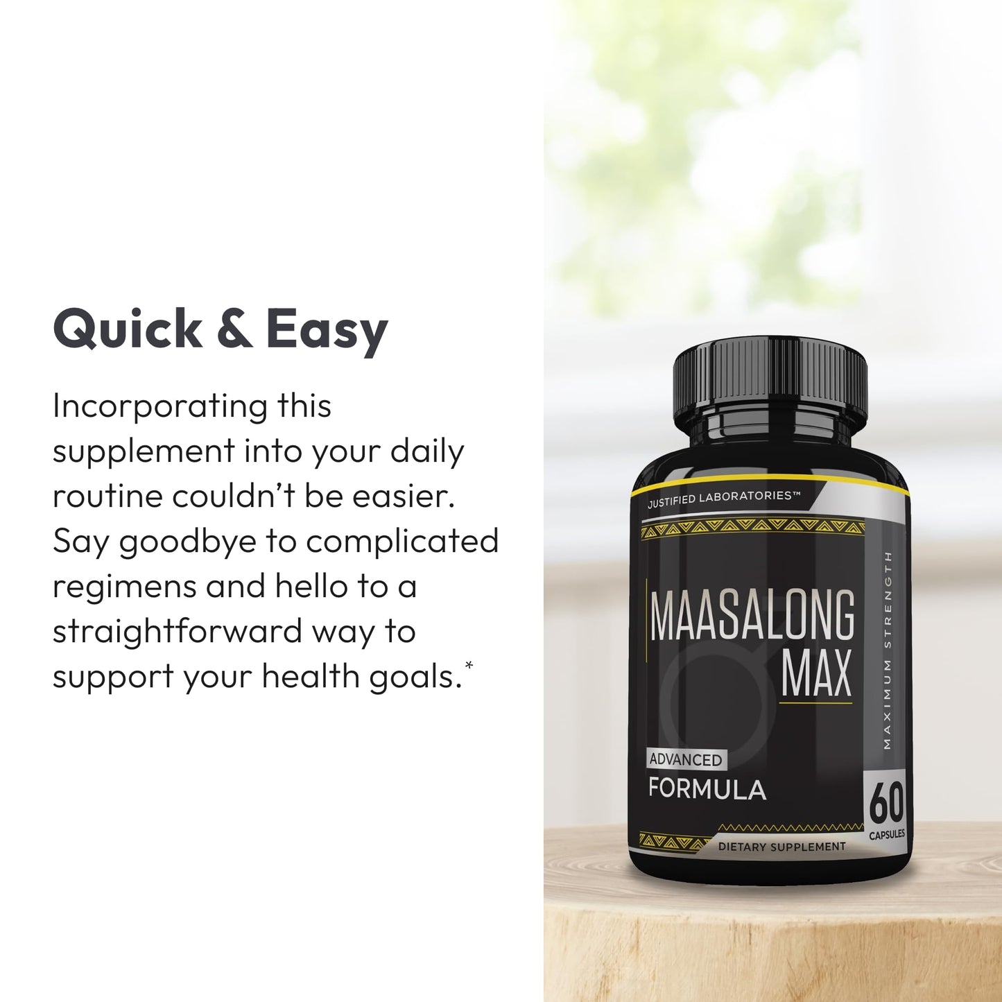 Justified Laboratories Maasalong Max Men’s Health Supplement with L-Arginine for Strength, Stamina & Performance, 60 Capsules