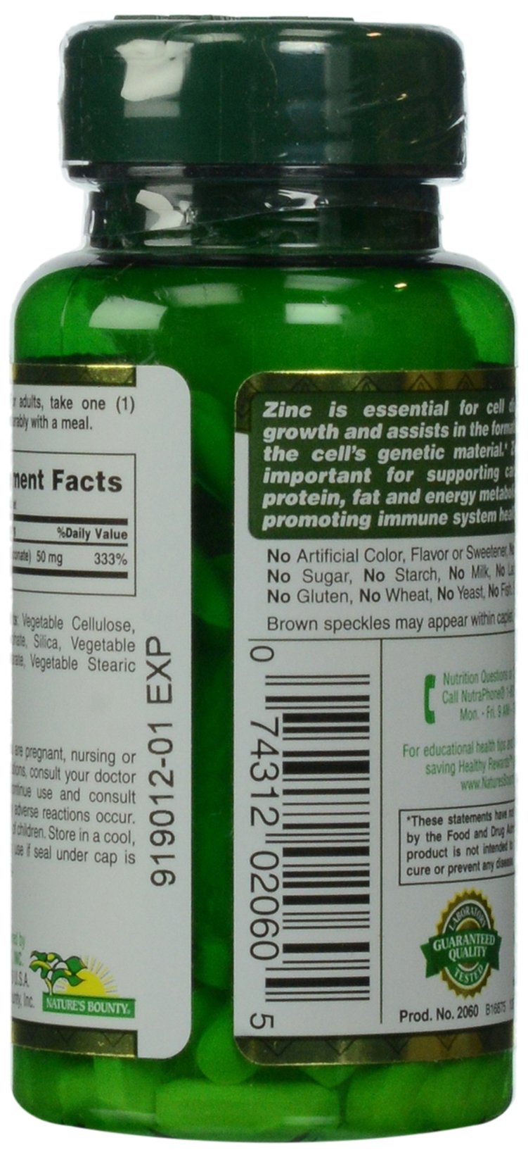 Nature's Bounty Zinc (Zinc Gluconate) 50 mg Caplets, 100 Count