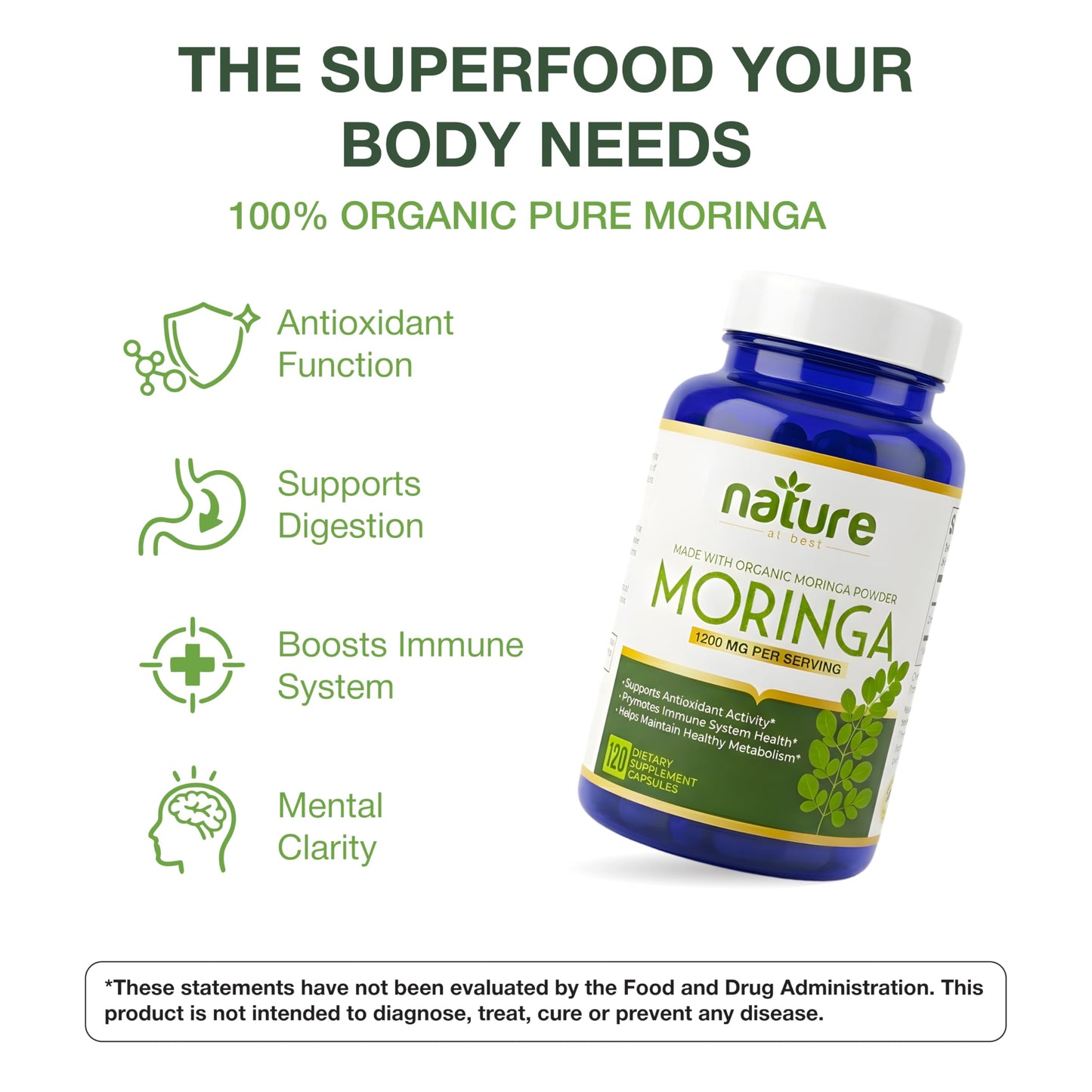 Nature At Best Moringa Organic Capsules 120 Capsules