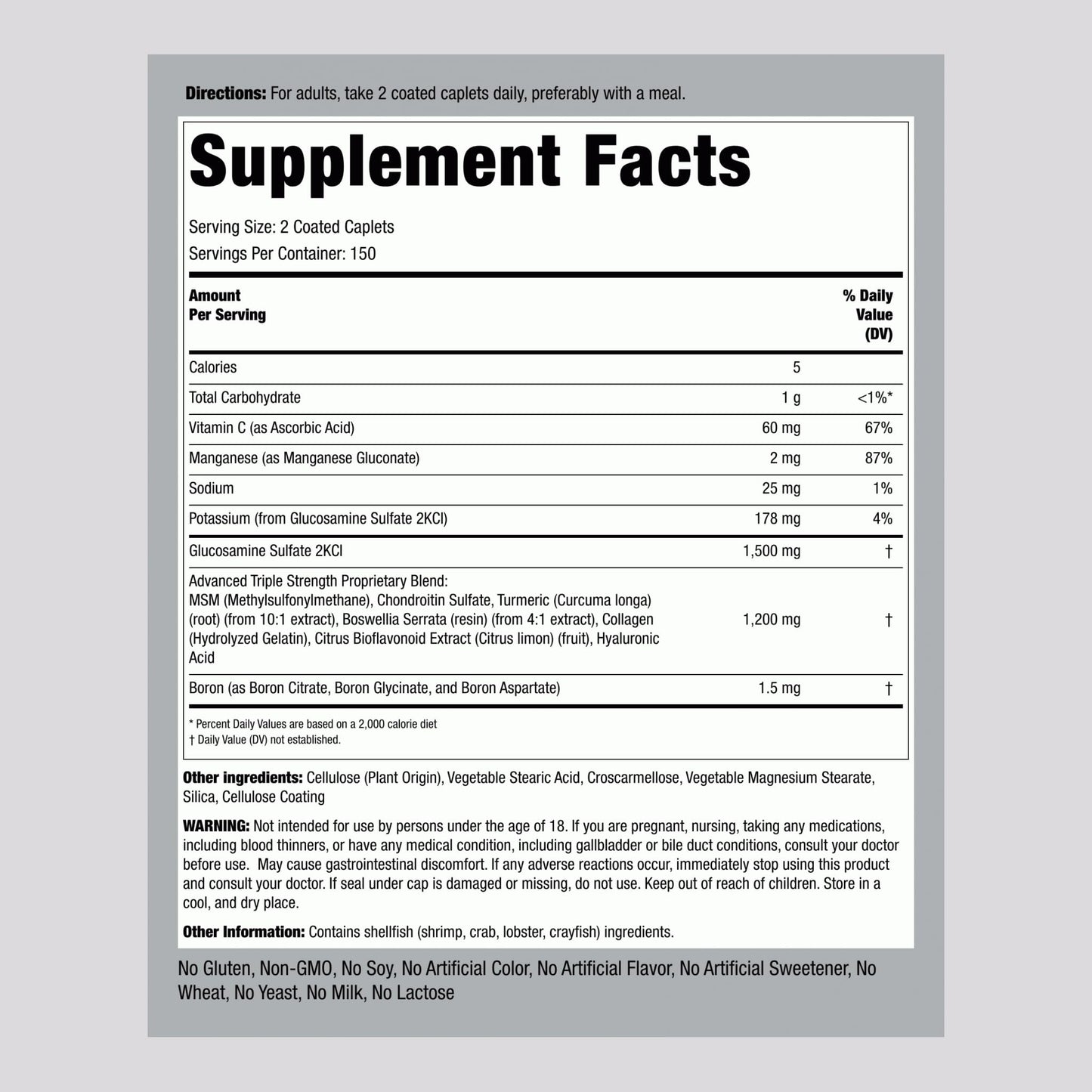 Piping Rock Glucosamine Chondroitin MSM Turmeric Caplets 300