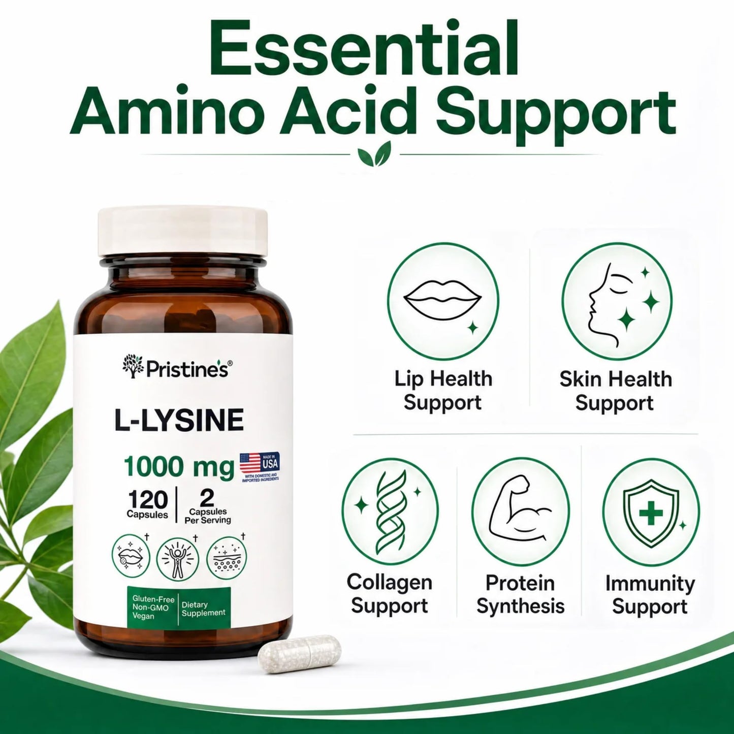 PRISTINE'S L-Lysine 1000mg 60 Capsules