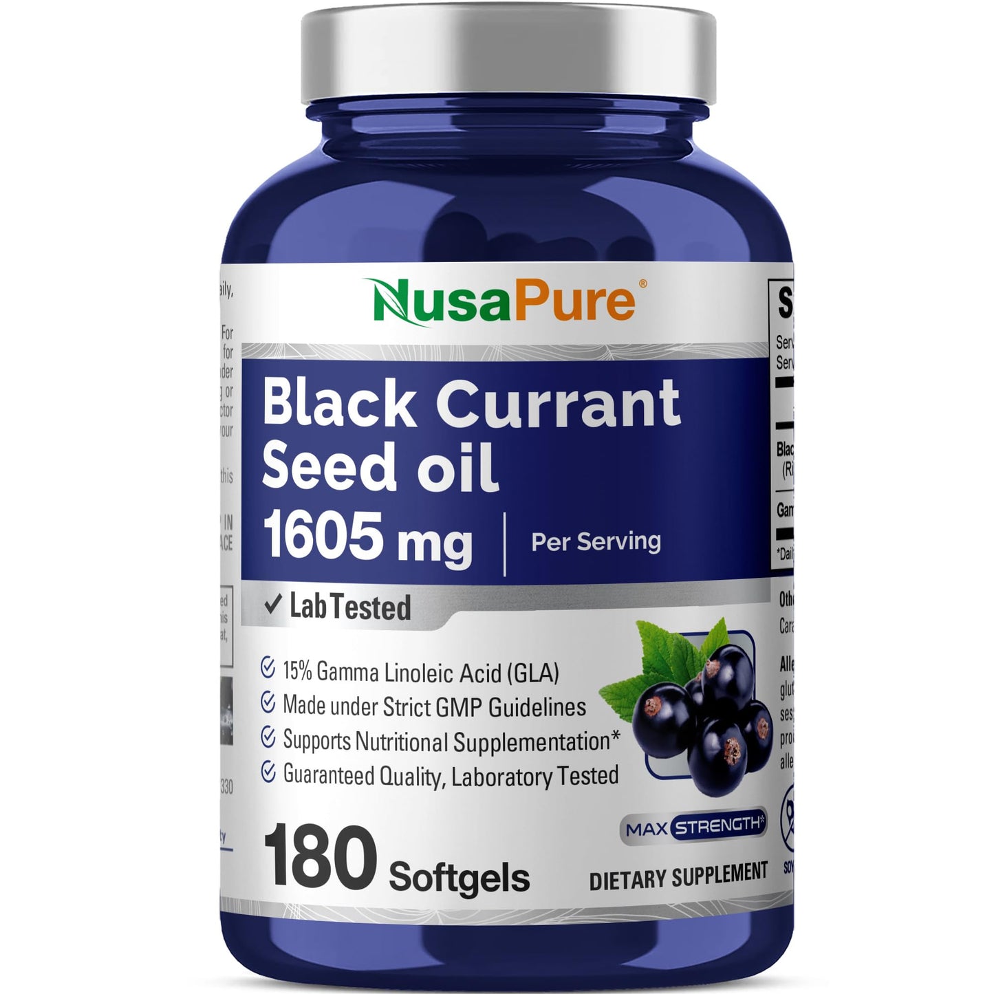 NusaPure Black Currant Seed Oil 1605 mg GLA 15% Capsules, 180 Count
