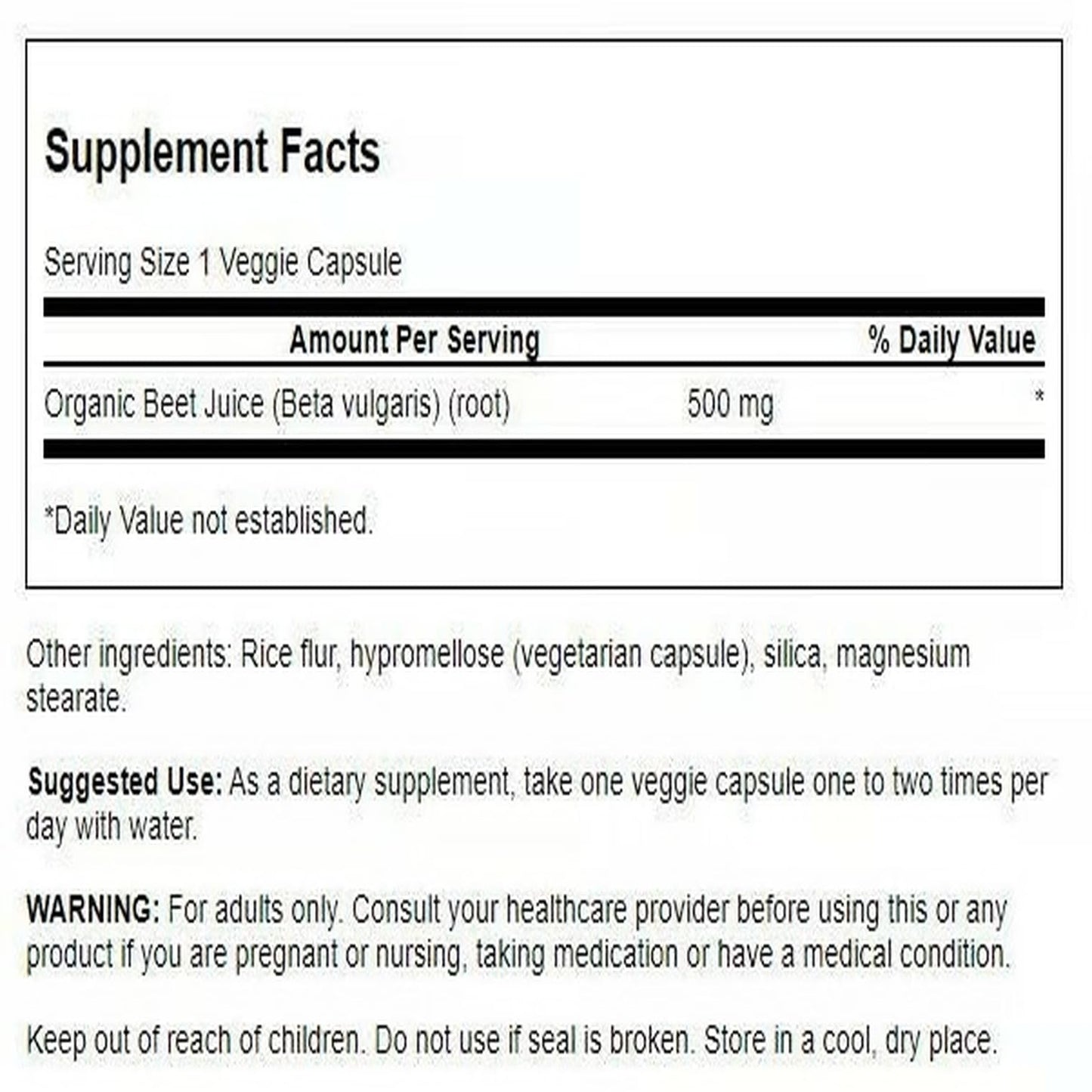 Swanson Beet Juice Freeze Dried 500 Milligrams Capsules, 120 Count