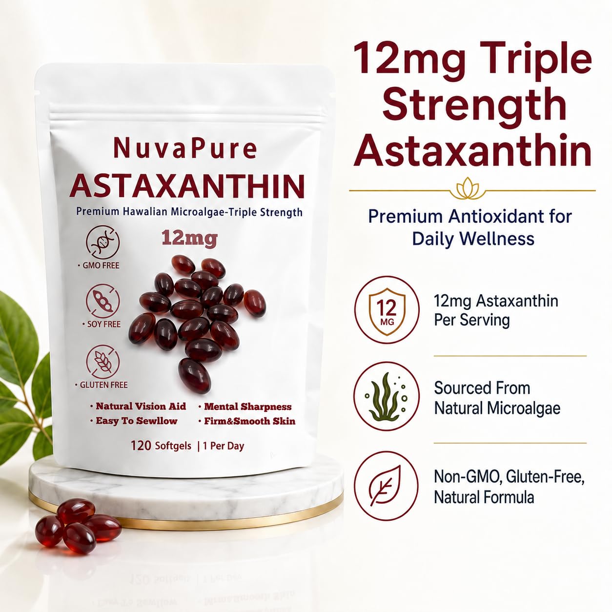 glowdrop NuvaPure Astaxanthin Softgels 120 Count