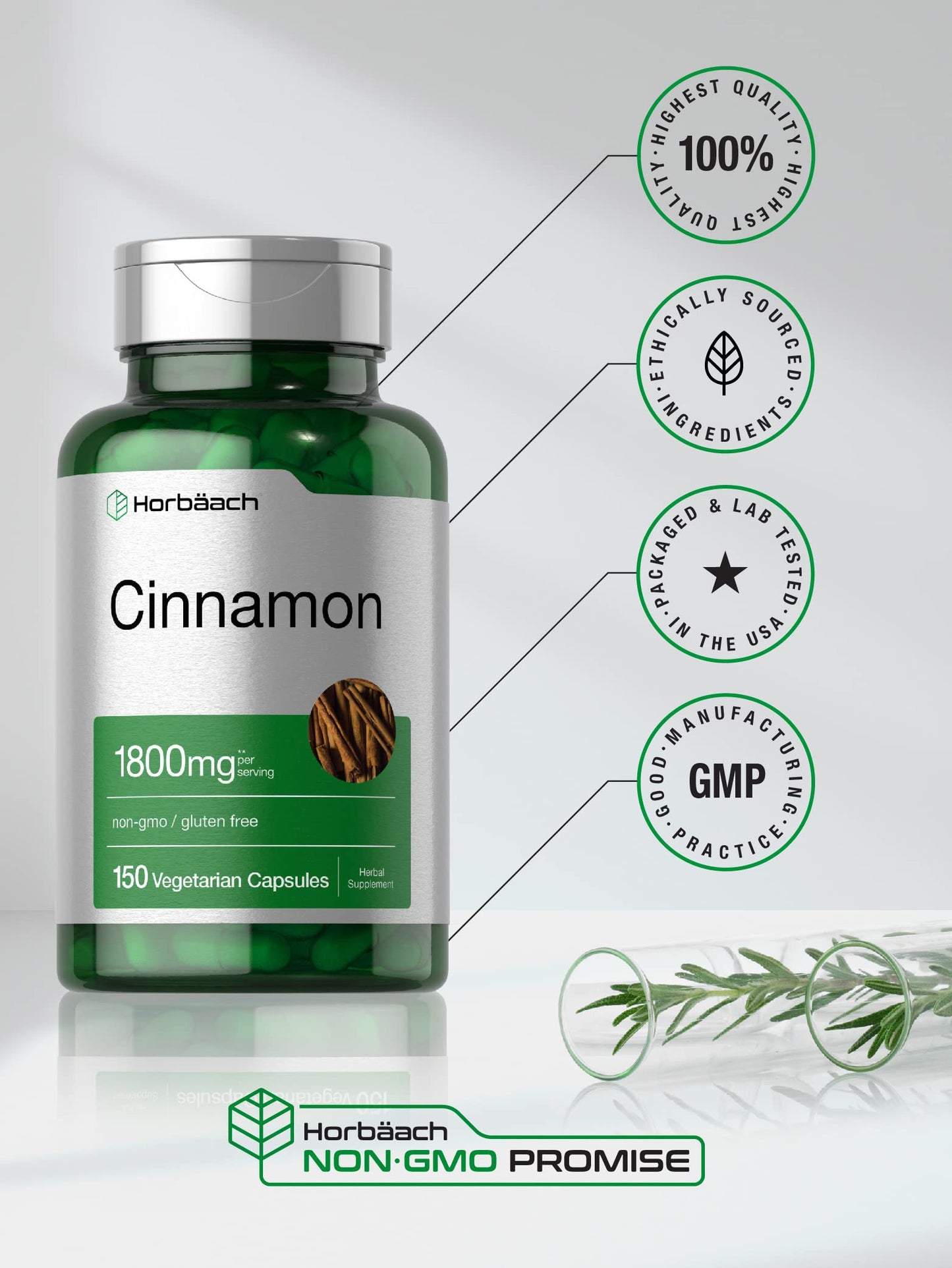 Horbäach Cinnamon Capsules 150 Count