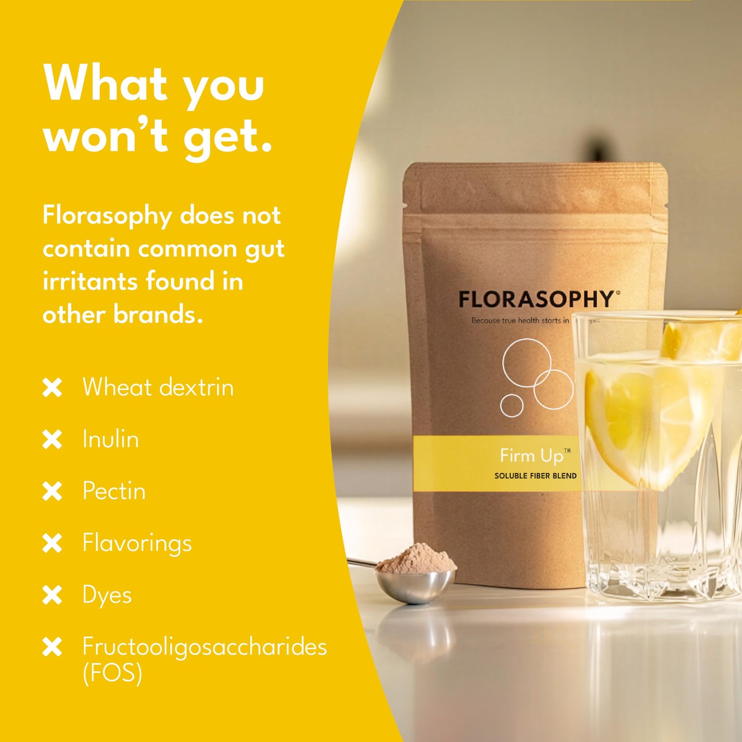 Florasophy Firm Up Organic Soluble Fiber Supplement for Digestive Gut Health, Diarrhea Control & IBS Relief, Gluten Free Vegan Prebiotic Powder, 10 oz