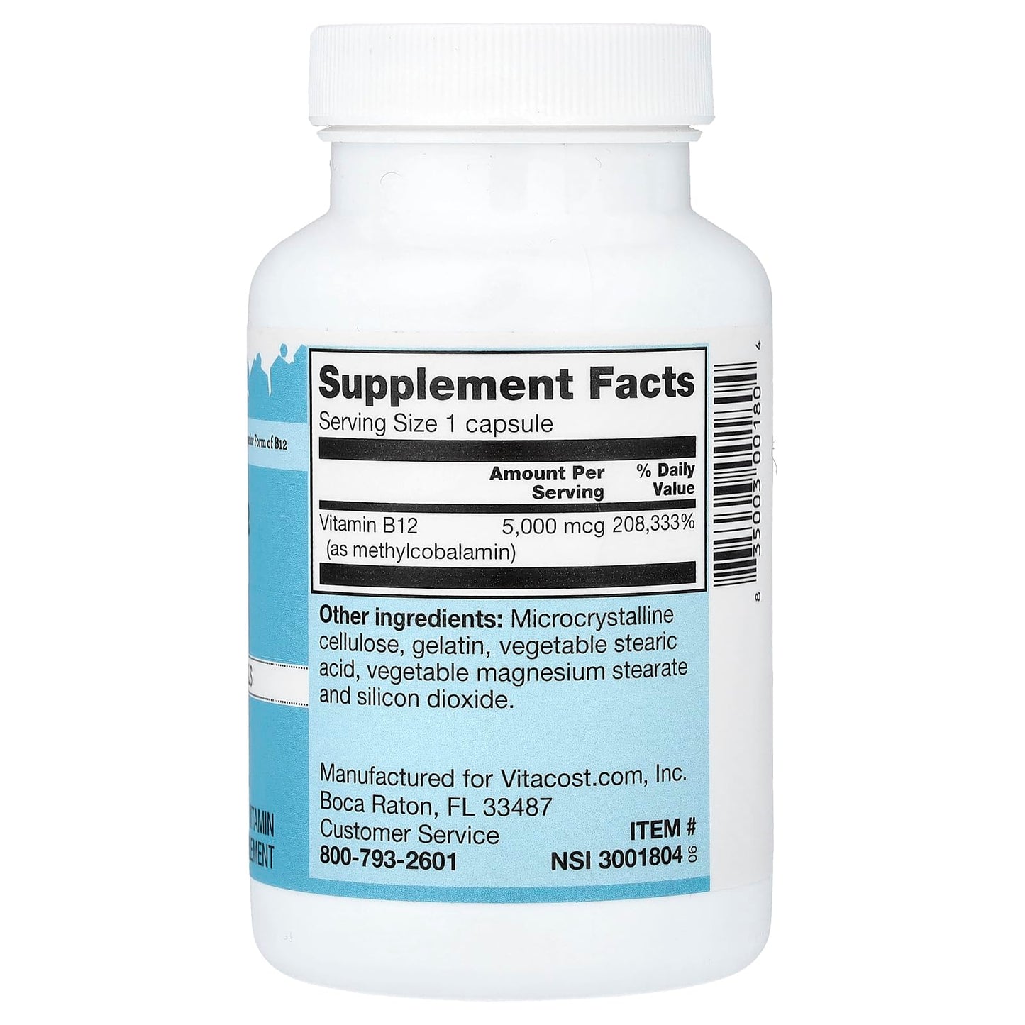 Vitacost Brand Vitamin B12 5,000 mcg Capsule, 100 Capsules