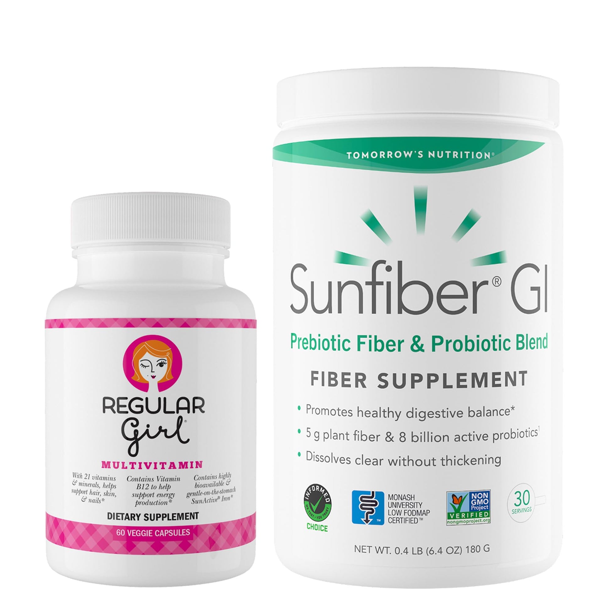 Regular Girl Tomorrow's Nutrition Women’s Multivitamin Tablets, 30 Servings; Sunfiber GI Probiotic Powder, 30 Servings Bundle, 2 Count