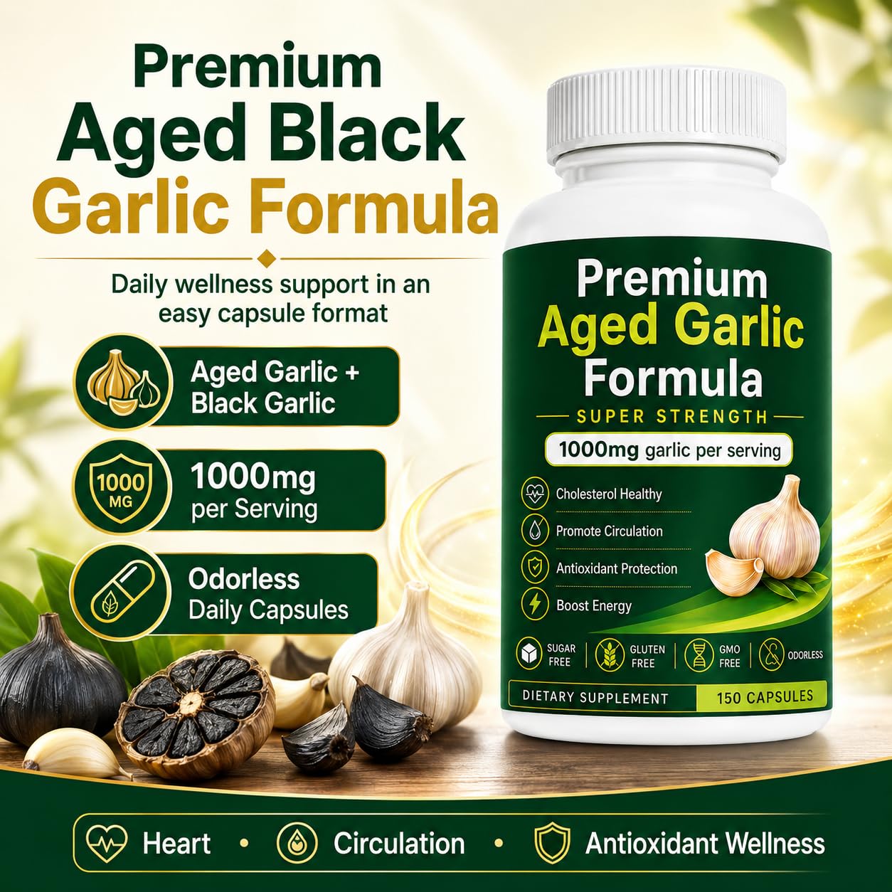KYZTMHC Premium Aged Black Garlic Softgels, 150 Count