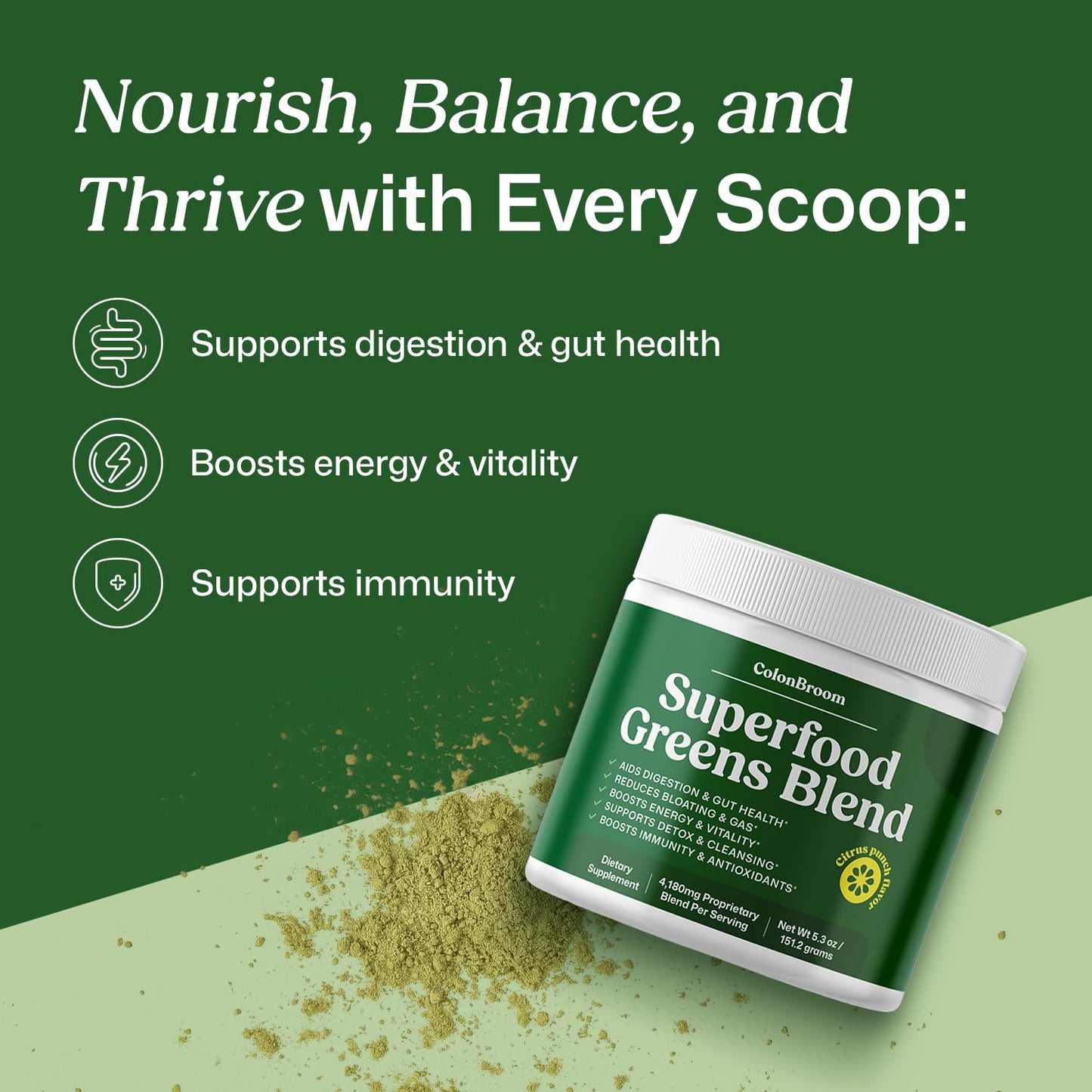 ColonBroom Superfood Greens Powder Supplement 5.3 Ounce