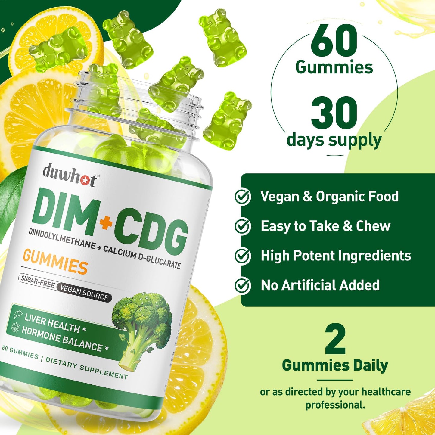 duwhot DIM Supplement with Calcium D-Glucarate Gummy 60 Count