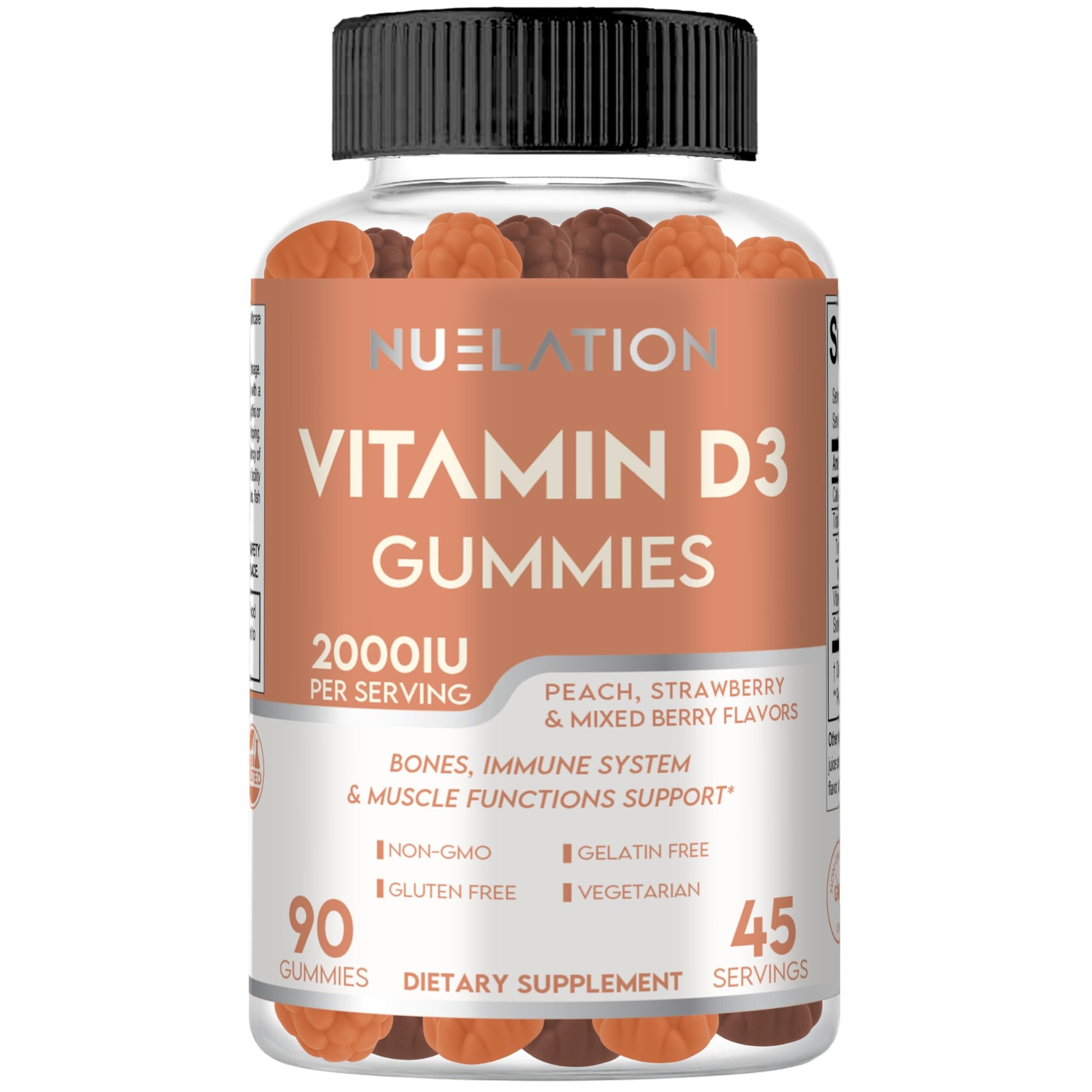 NUELATION Vitamin D3 Gummies for Adults 2000 IU 90 Count
