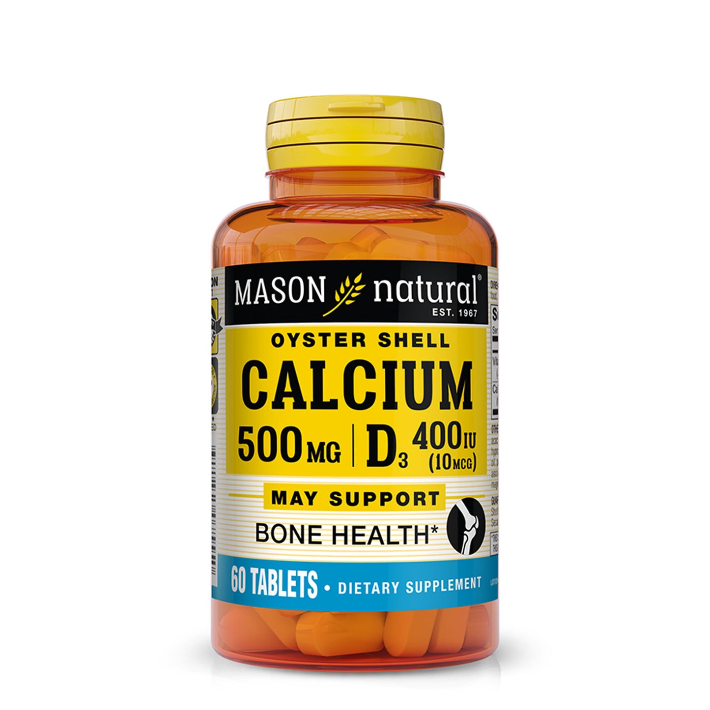 MASON NATURAL Calcium 500 mg Oyster Shell with Vitamin D3 400 IU, 60 Tablets
