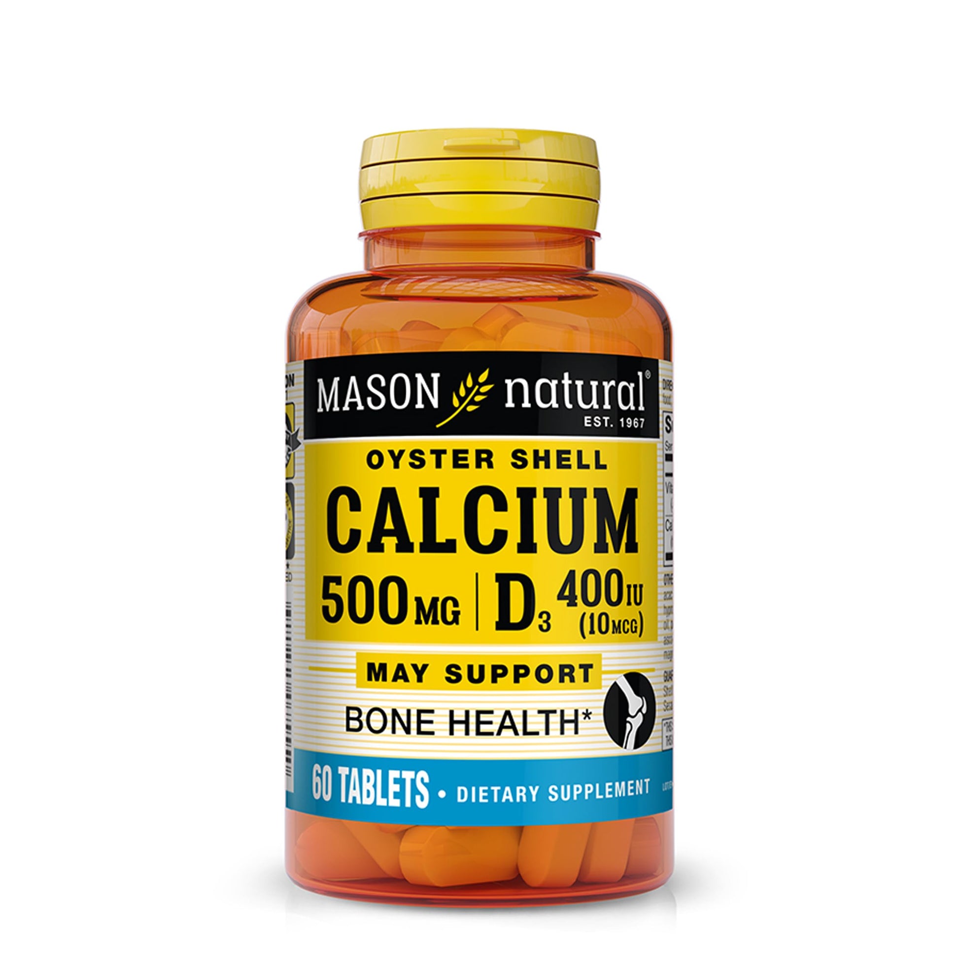 MASON NATURAL Calcium 500 mg Oyster Shell with Vitamin D3 400 IU, 60 Tablets