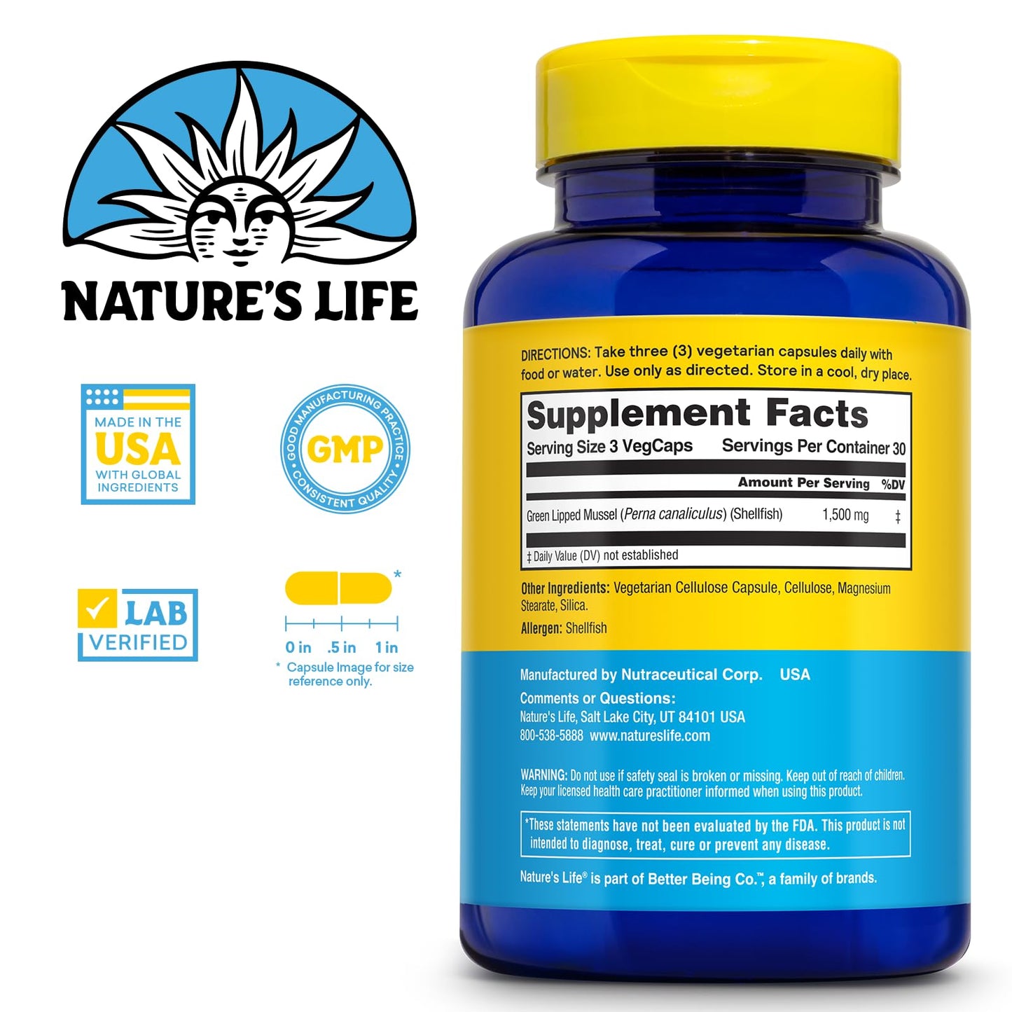 Nature's Life Green Lipped Mussel 1500 mg, 90 Capsules