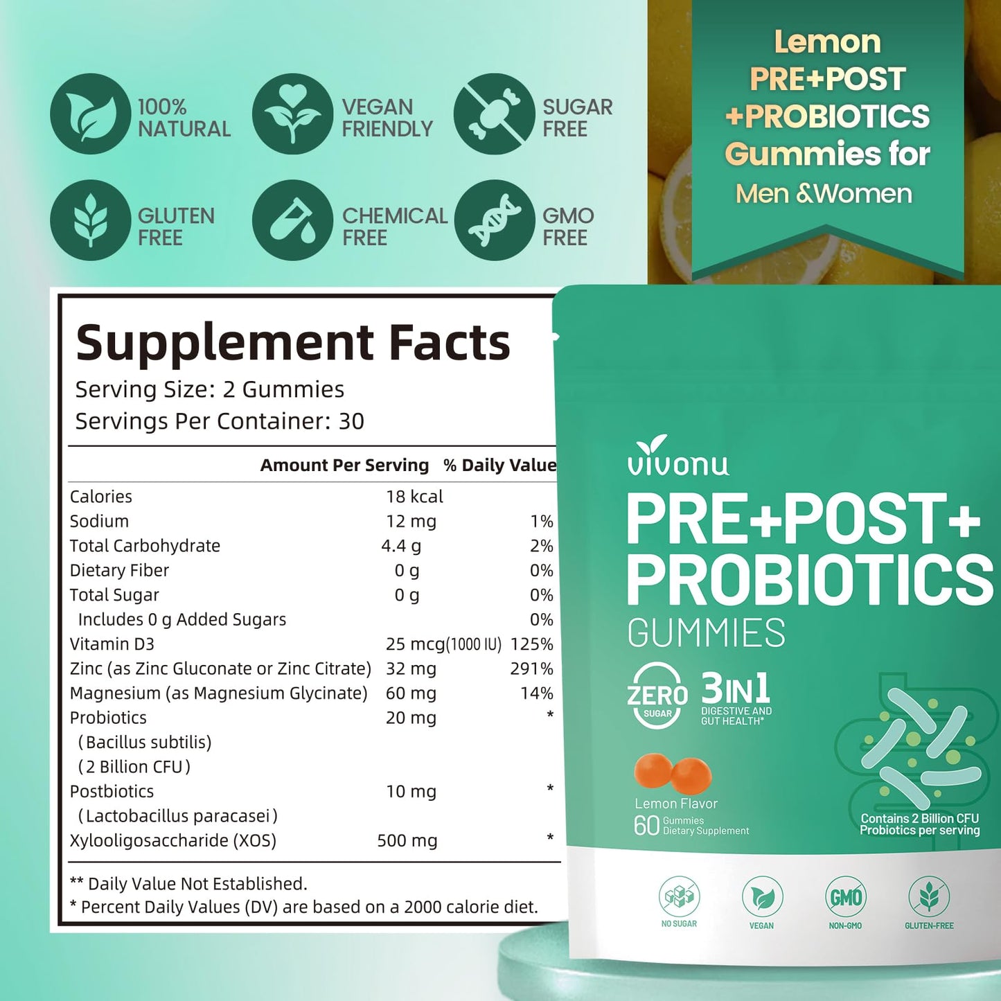 VivoNu Probiotics for Digestive Health, 60 Gummies