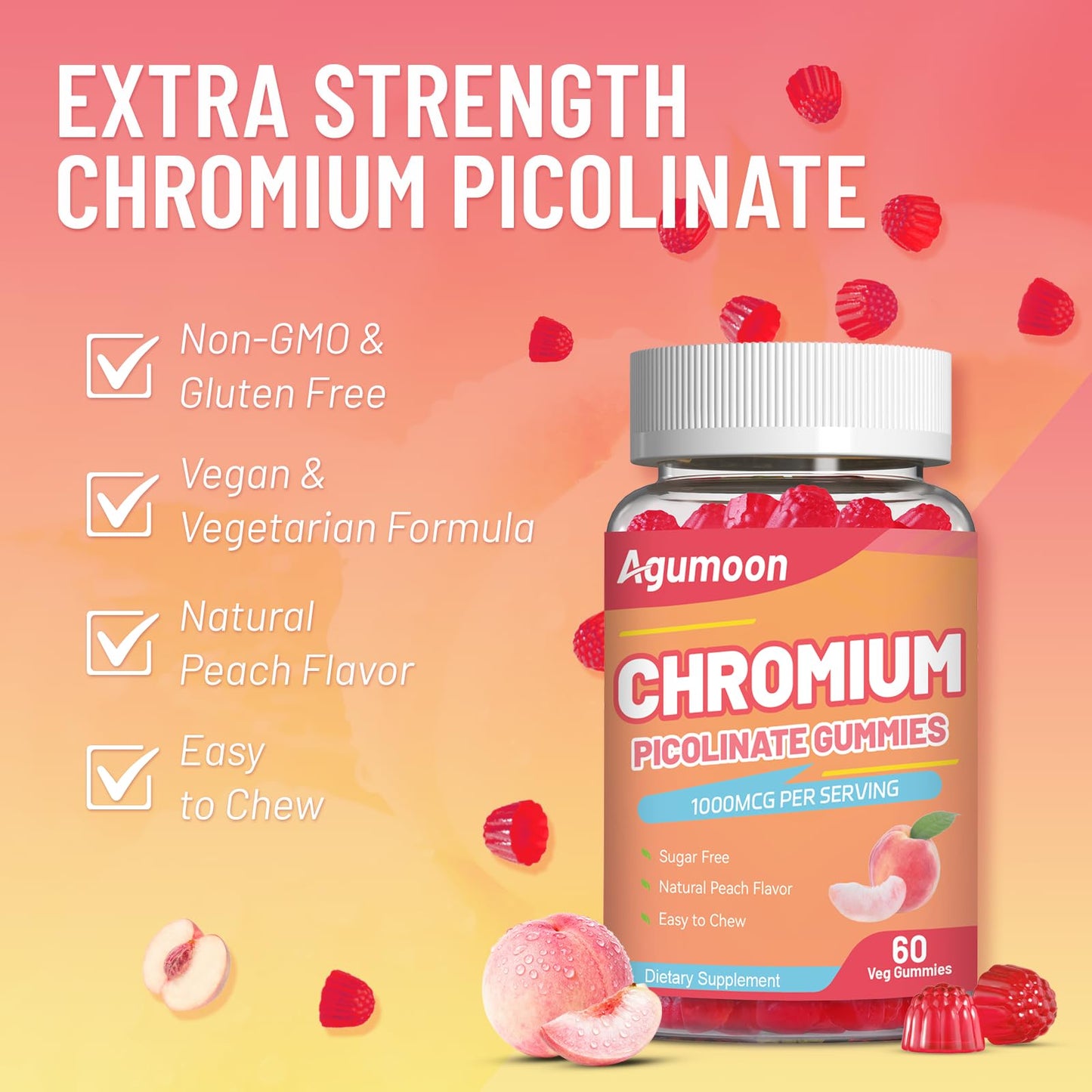 Agumoon Chromium Picolinate Gummy 1000 mcg, 60 Gummies