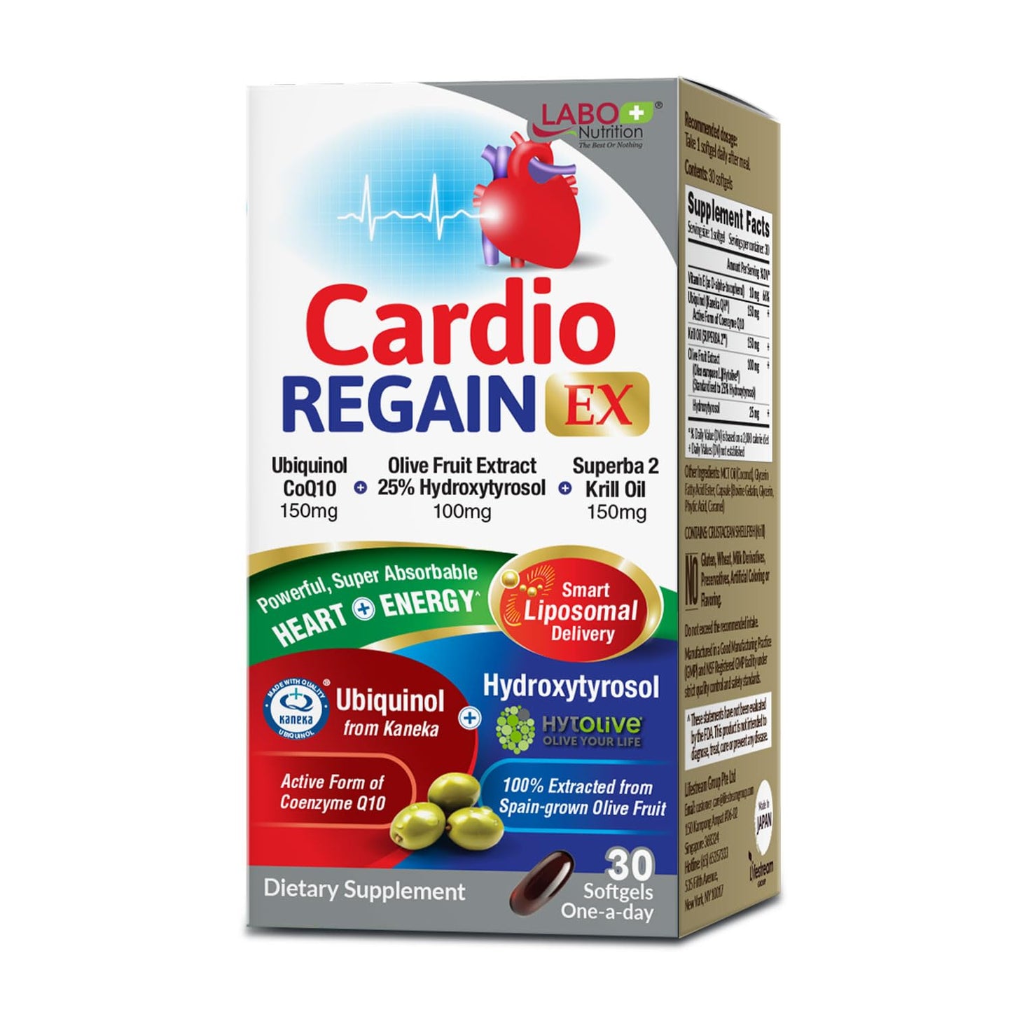 LABO Nutrition CardioREGAIN EX Liposomal Ubiquinol CoQ10 150mg Softgel, 30 Count