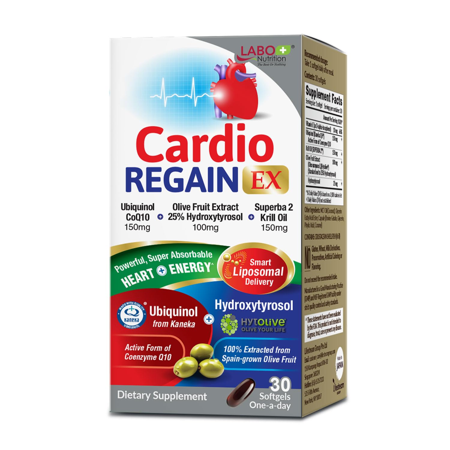 LABO Nutrition CardioREGAIN EX Liposomal Ubiquinol CoQ10 150mg Softgel, 30 Count