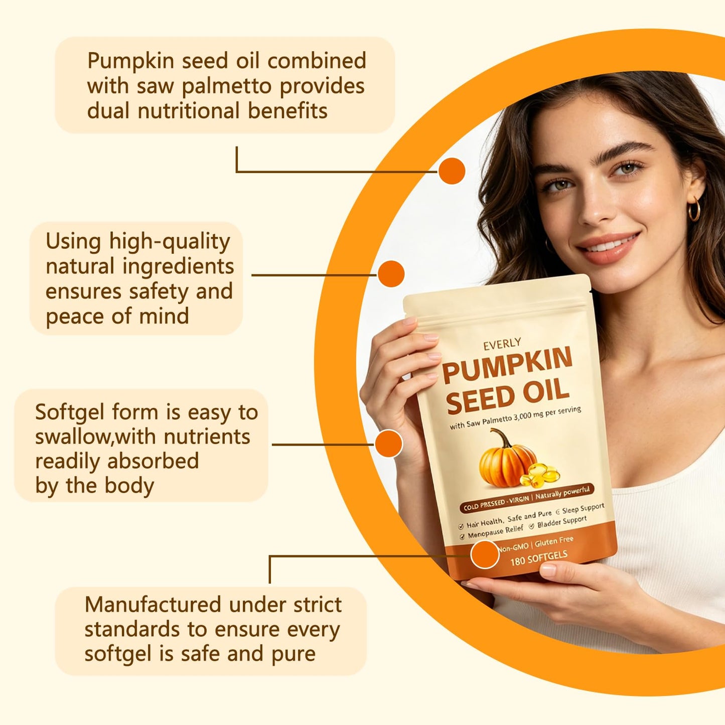 CURAIY Everly Pumpkin Seed Oil with Saw Palmetto Softgel 180