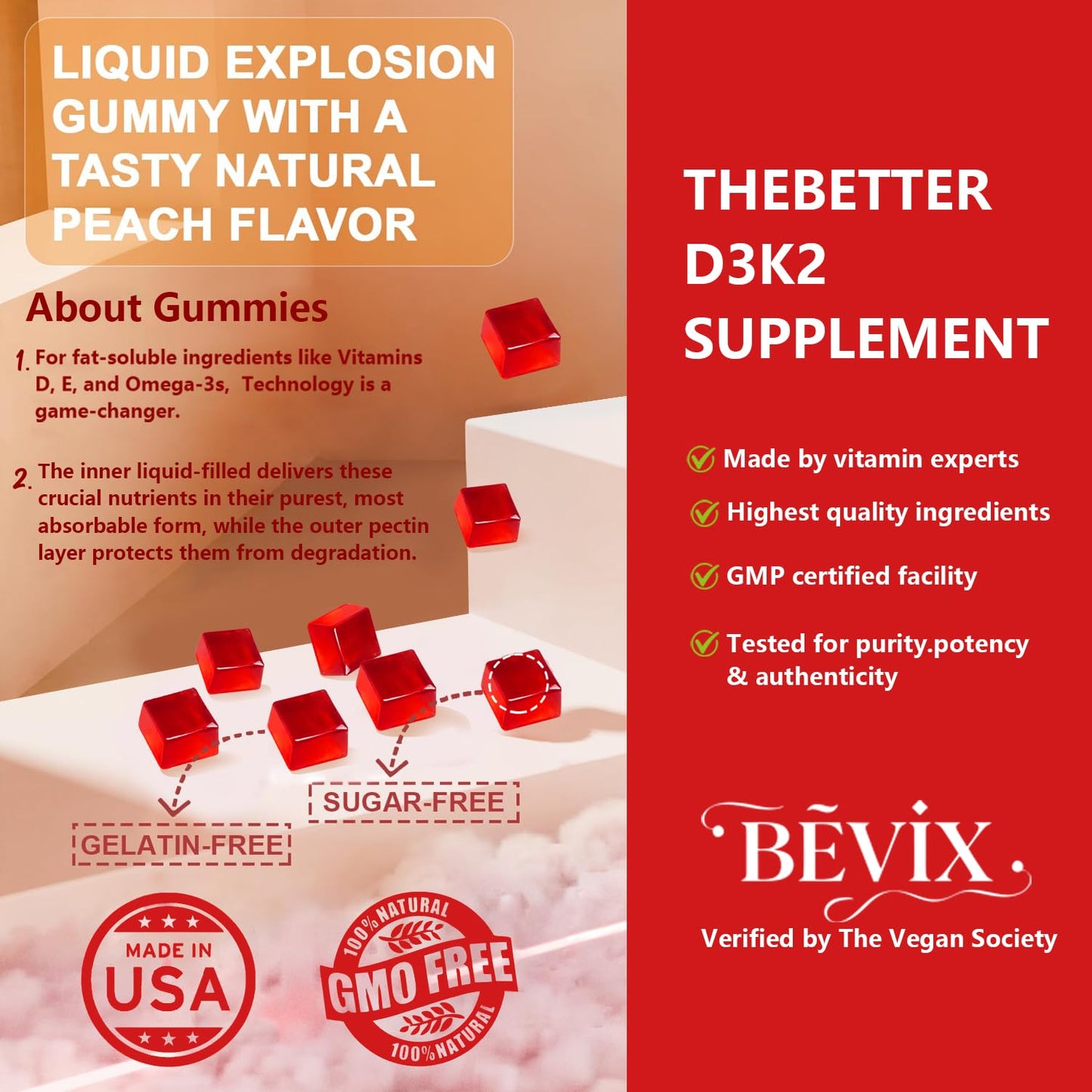 BEVIX Vitamin D3 K2 Gummies 90 Count