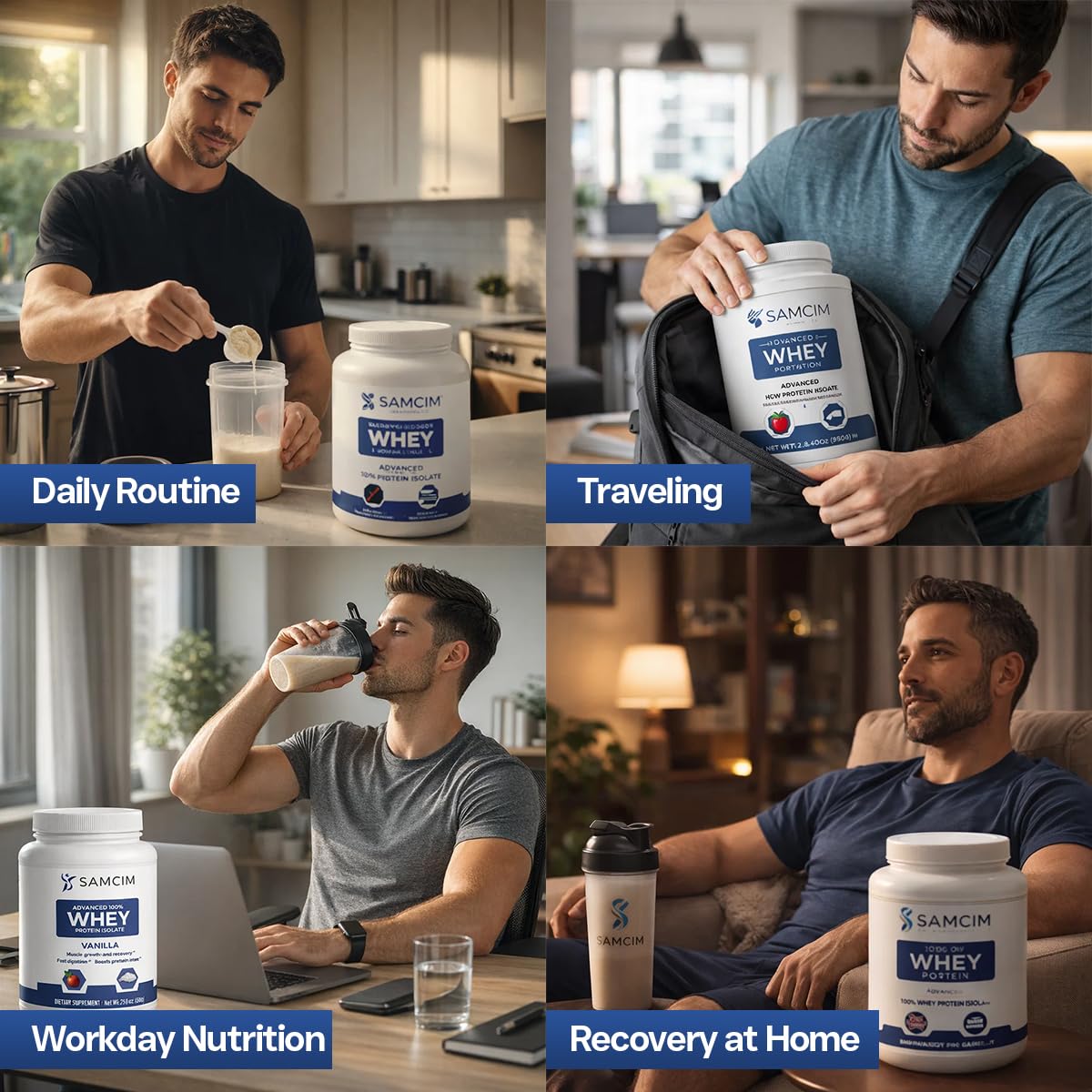 SAMCIM Advanced 100% Whey Protein Isolate Vanilla Flavor Protein Powder, 28.4 oz