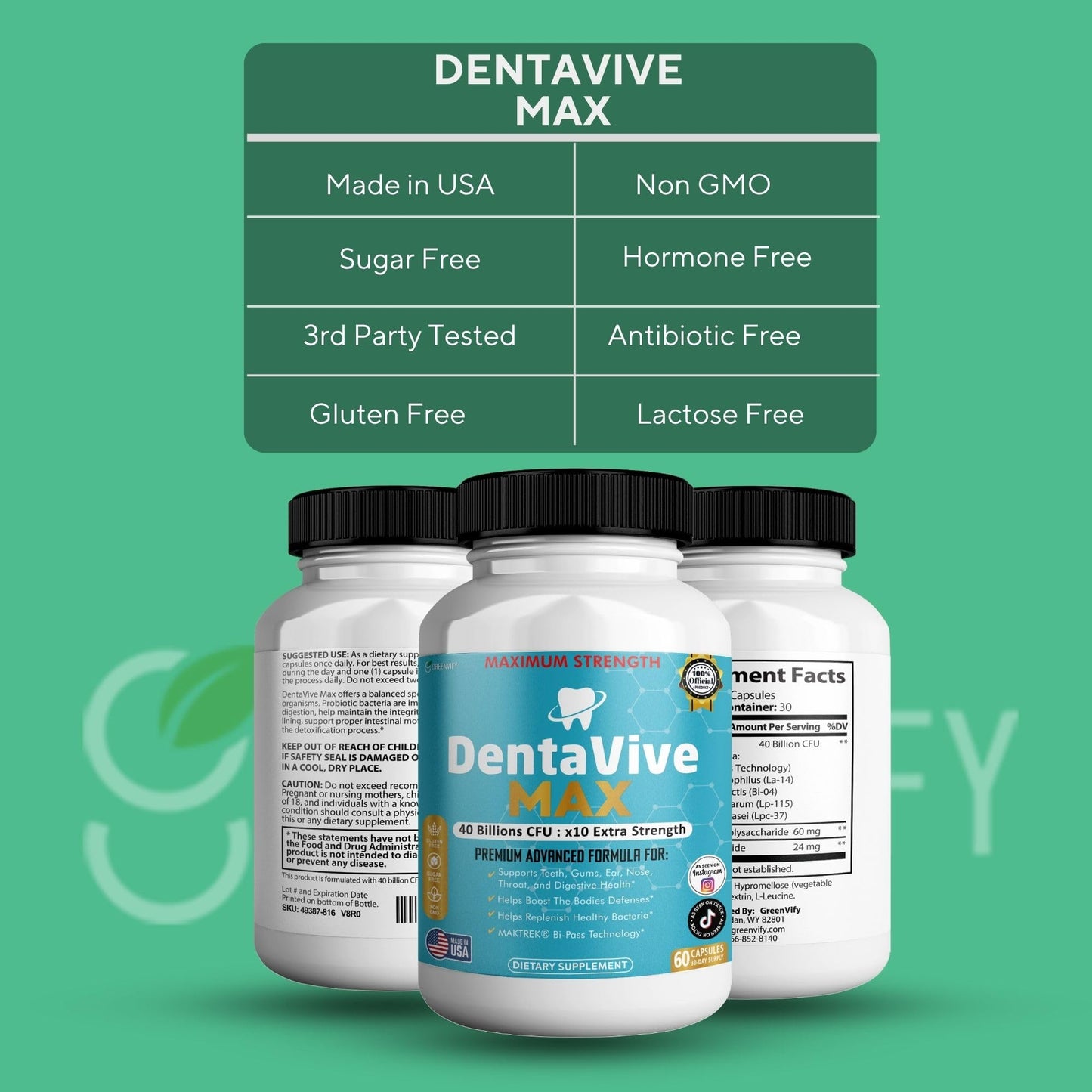 GREENVIFY DentaVive Max Probiotic Supplement Capsule, 60 Capsules