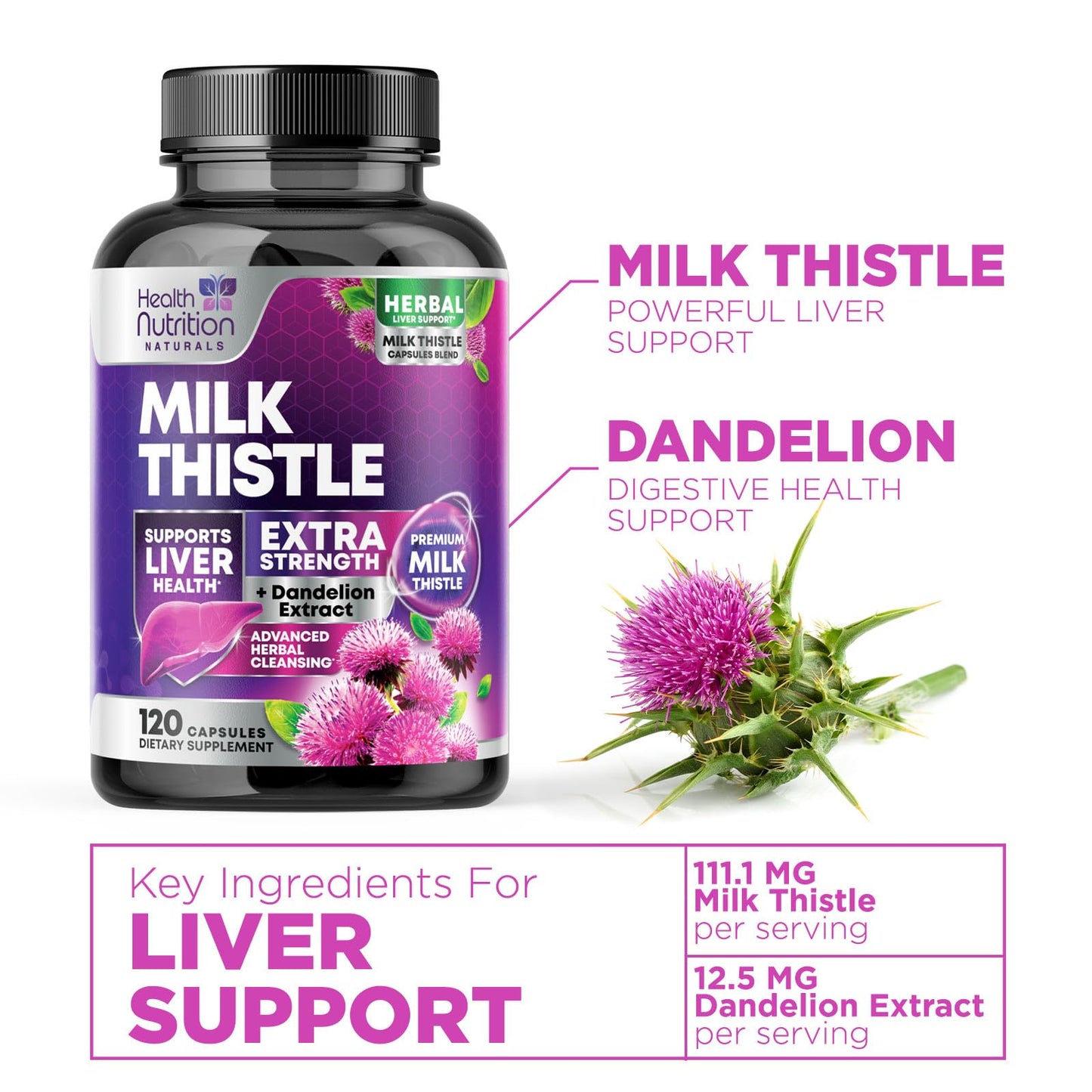 Health Nutrition Naturals Milk Thistle Supplement Capsules, 60 Capsules