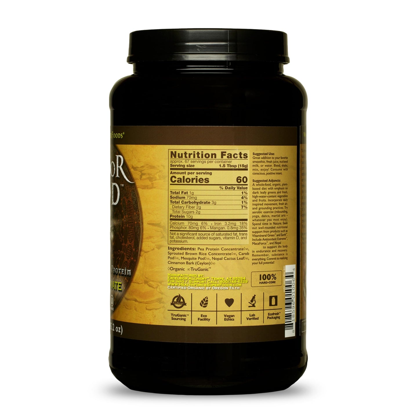 HealthForce SuperFoods Warrior Food Protein Powder Carob Flavor 1000 Grams
