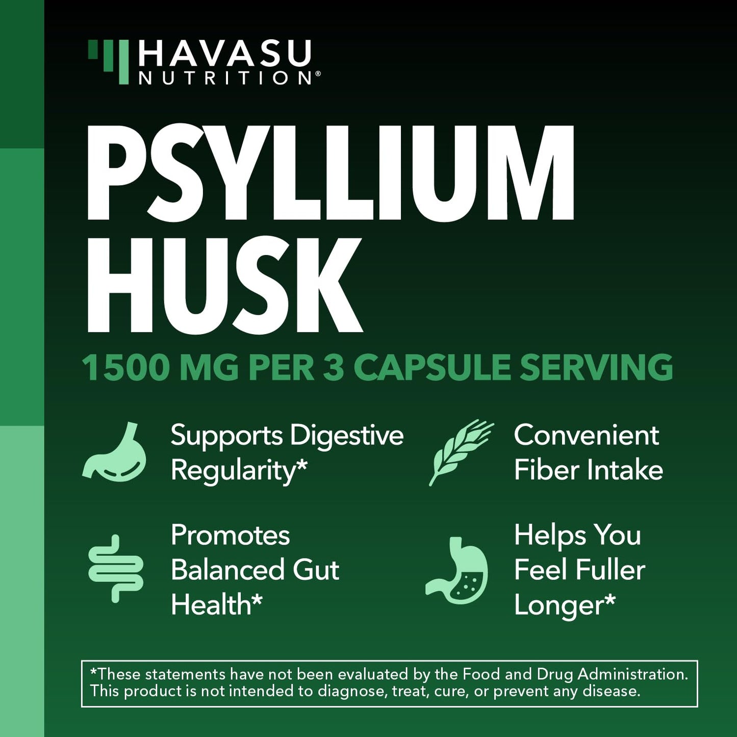 HAVASU NUTRITION Vegan Psyllium Husk Fiber Capsules, 270 Count