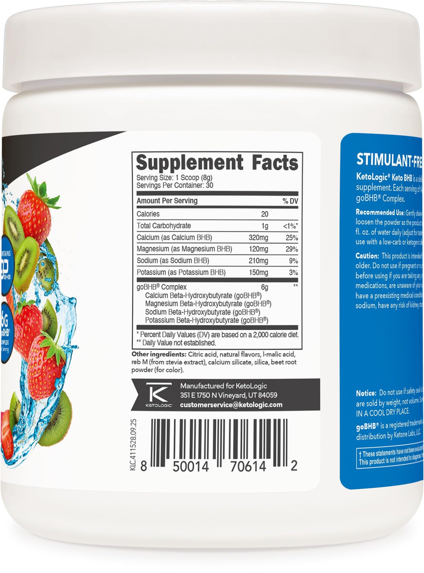 Ketologic Keto BHB Powder Strawberry Kiwi Flavor, 8.7 Ounce