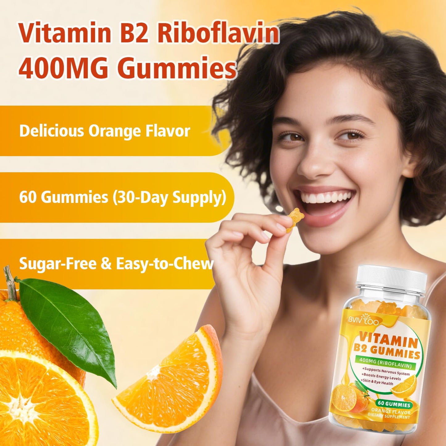 BVIVLOO Vitamin B2 Gummies (Riboflavin 400mg), 60 Gummies