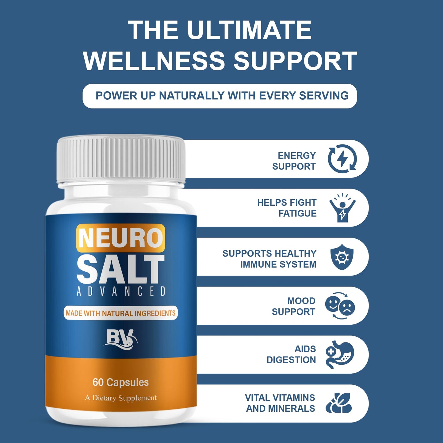 BLUE VIBE Neuro Salt Advanced Premium Health and Wellness Nootropic Capsules, 300 Capsules
