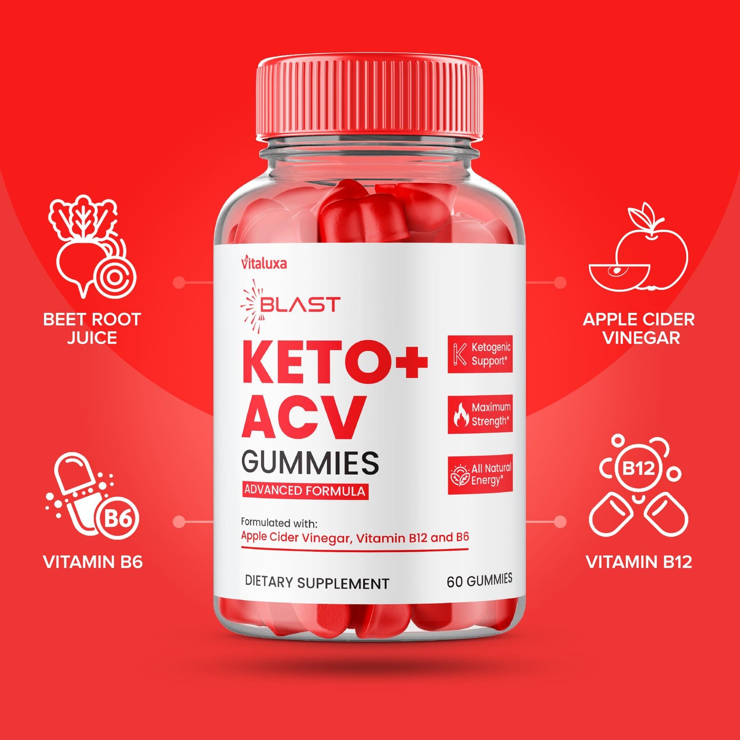 Vitaluxa Blast Keto ACV Gummies 60 Count