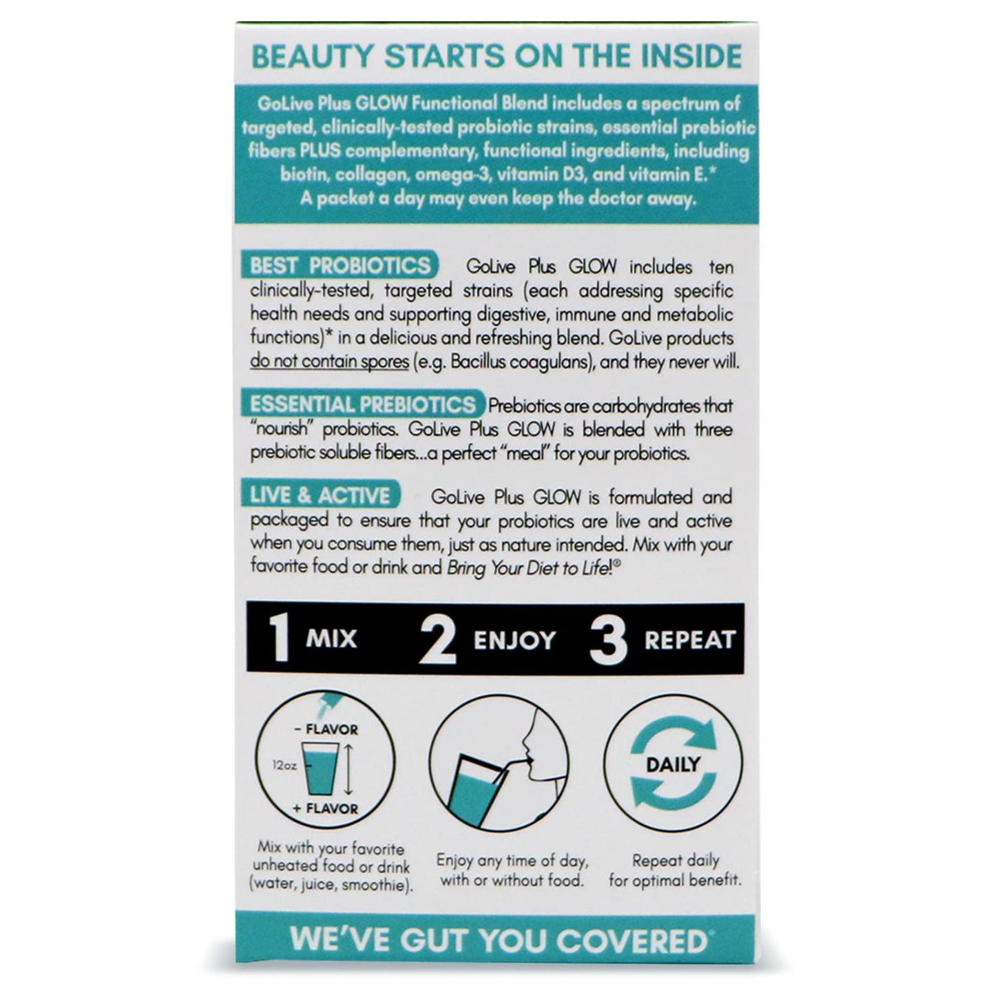 GoLive Probiotics & Prebiotics Glow for Beauty Synbiotic Powder, 25 Billion CFUs, 10 Strains, 2.8 Ounce