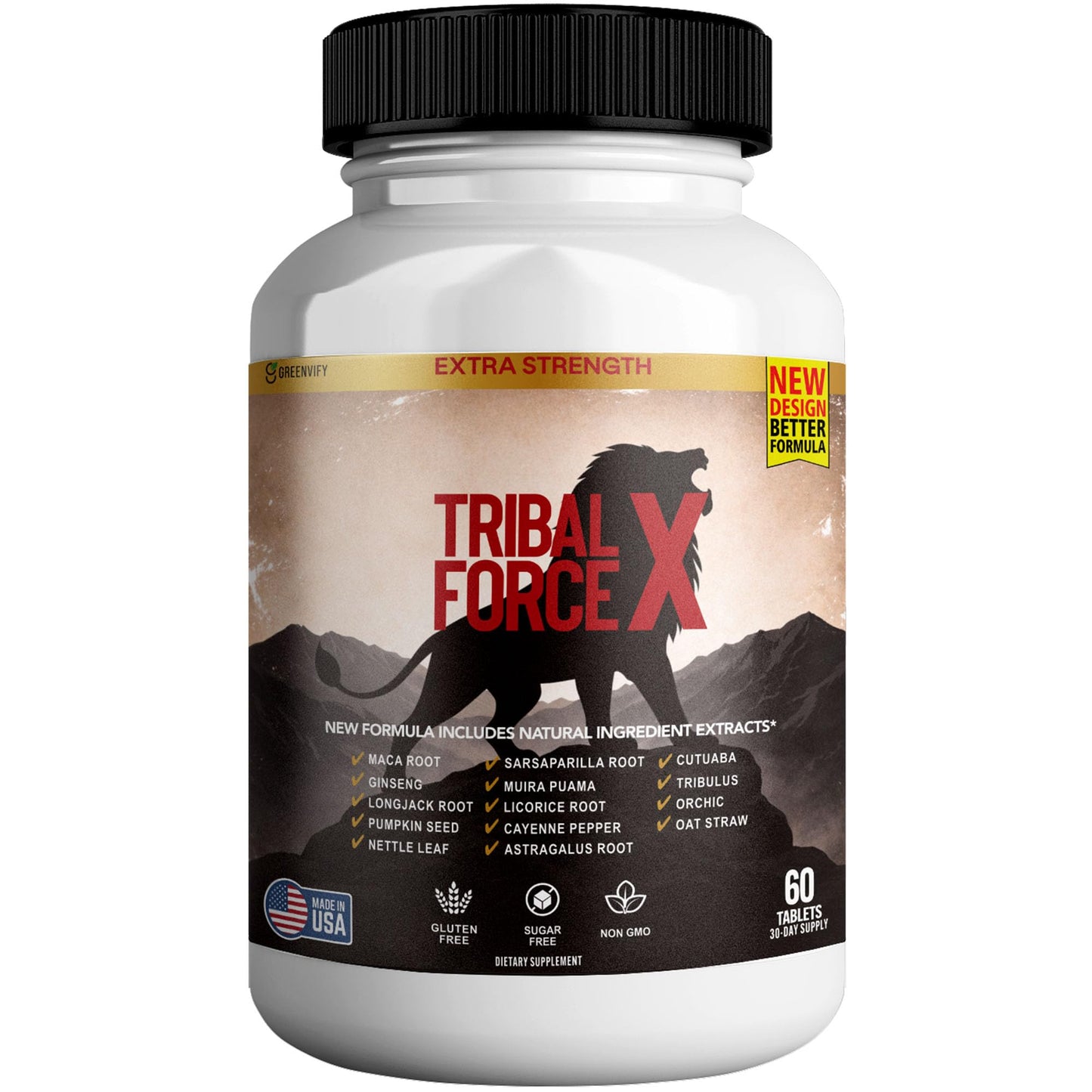 GREENVIFY Tribal Force X Men's Daily Wellness Supplement Extra Strength Formula, 60 Capsules