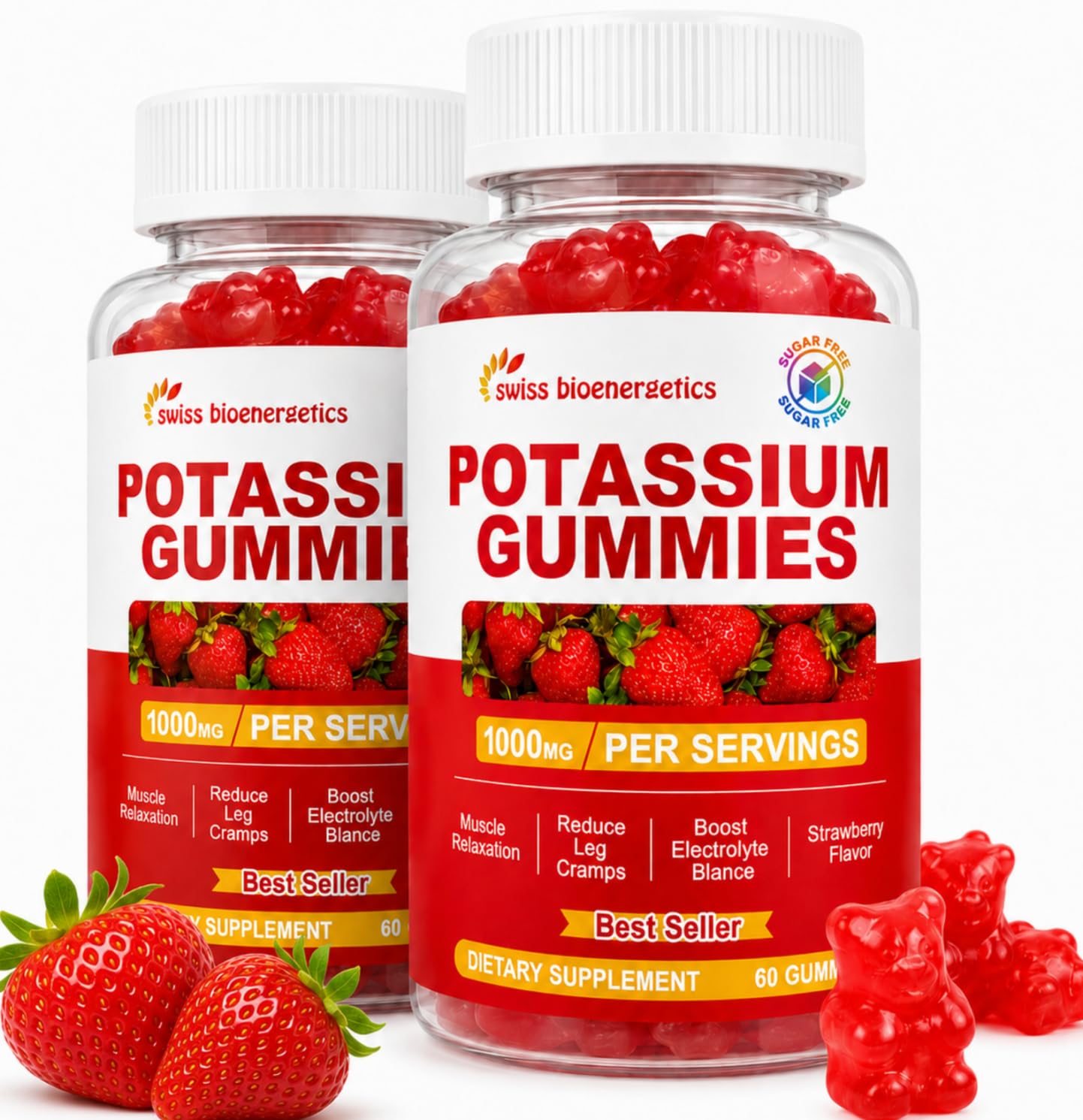 Swiss Bioenergetics Potassium Gummies for Adults & Kids, Strawberry Flavor, 120 Count