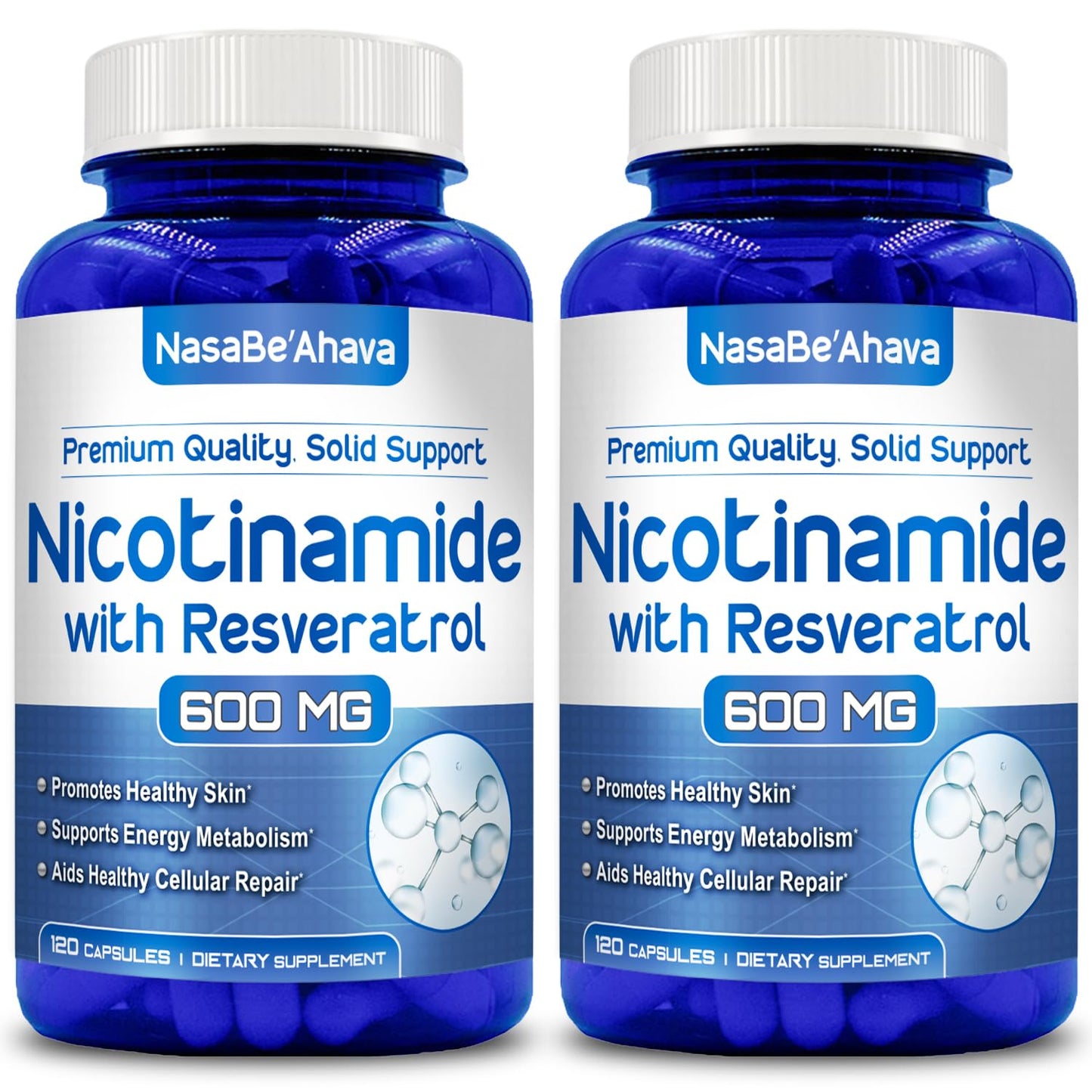 NasaBeahava Resveratrol with Vitamin B3 Nicotinamide 500mg NAD+ Precursor and Longevity Complex Capsule 120 Count