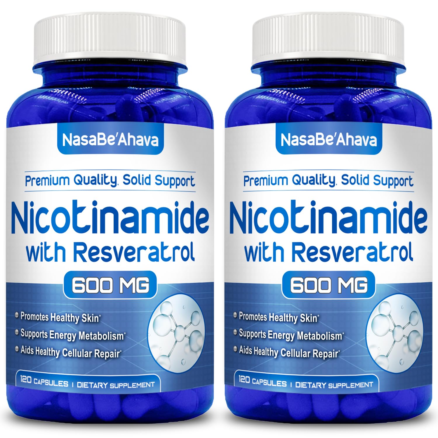 NasaBeahava Resveratrol with Vitamin B3 Nicotinamide 500mg NAD+ Precursor and Longevity Complex Capsule 120 Count