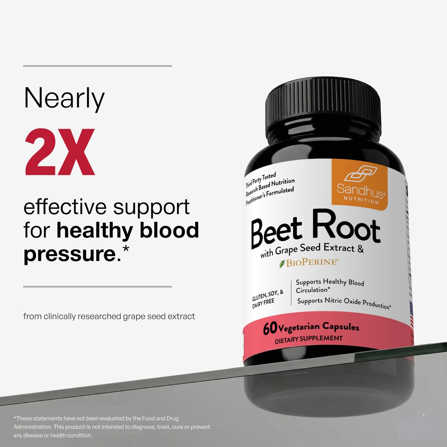 Sandhu's Beet Root Capsules 1200mg with BioPerine & Grape Seed Extract – Nitric Oxide Support Endurance, 60 Capsules