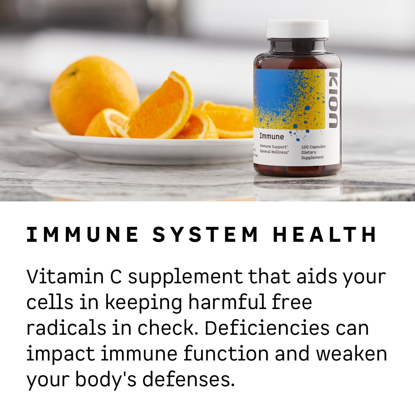 Kion Immune Vitamin C & Zinc Immune Support, 500mg Ascorbic Acid, Capsule, 120 Count