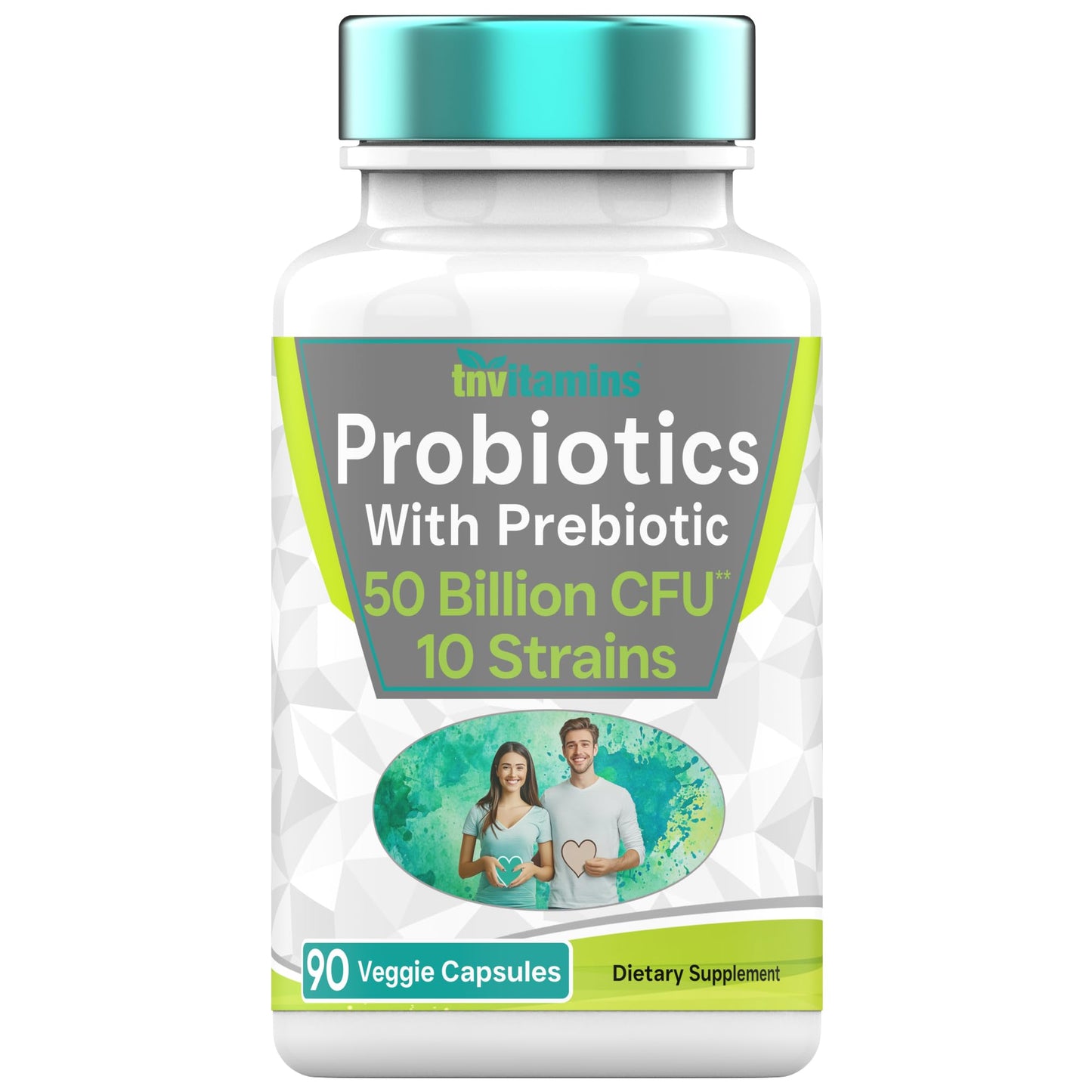 tnvitamins Probiotics with Prebiotic: 50 Billion CFU - 10 Strain - 90 Vegetarian Capsules