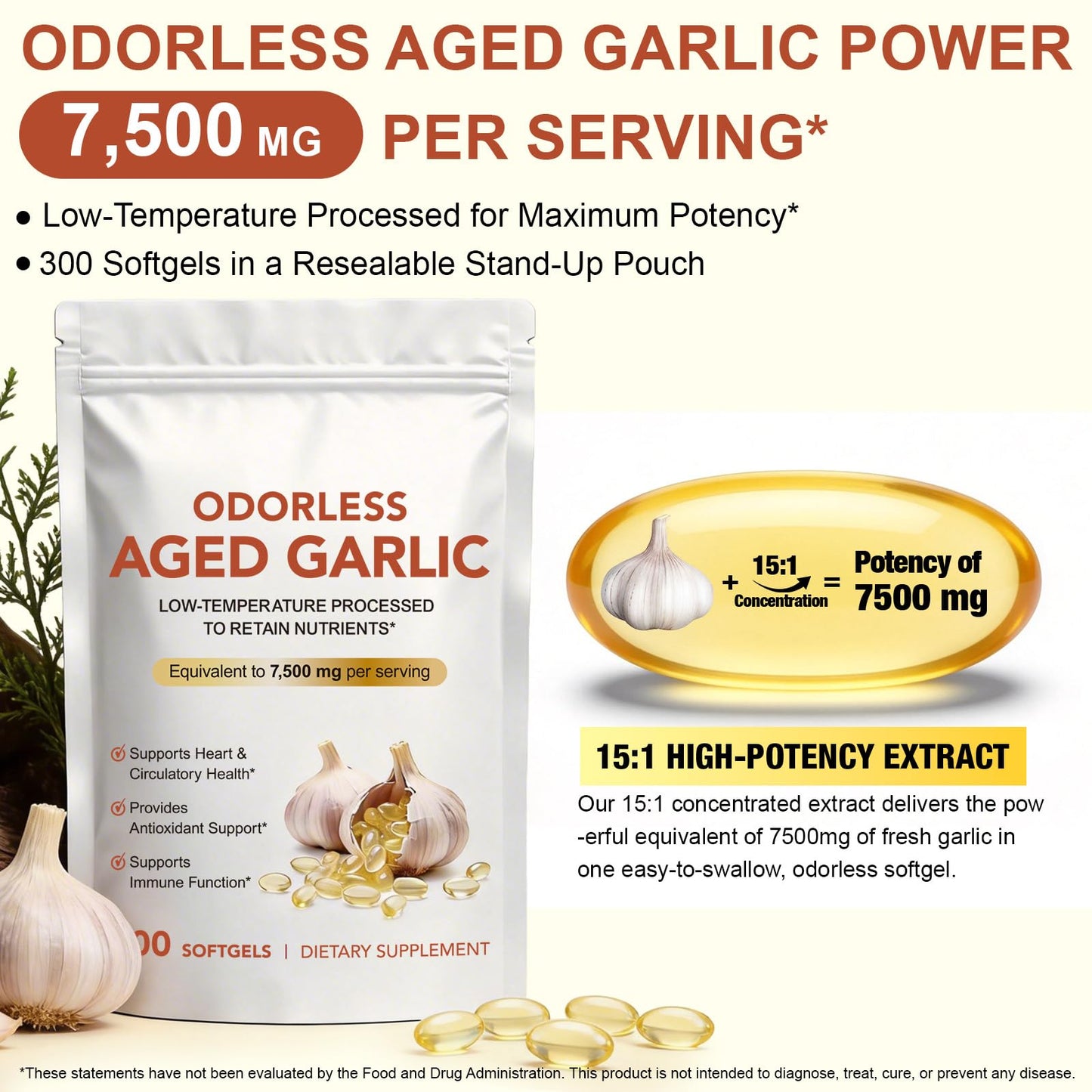 VOFANK Odorless Aged Garlic Extract Softgel, 600 Softgels