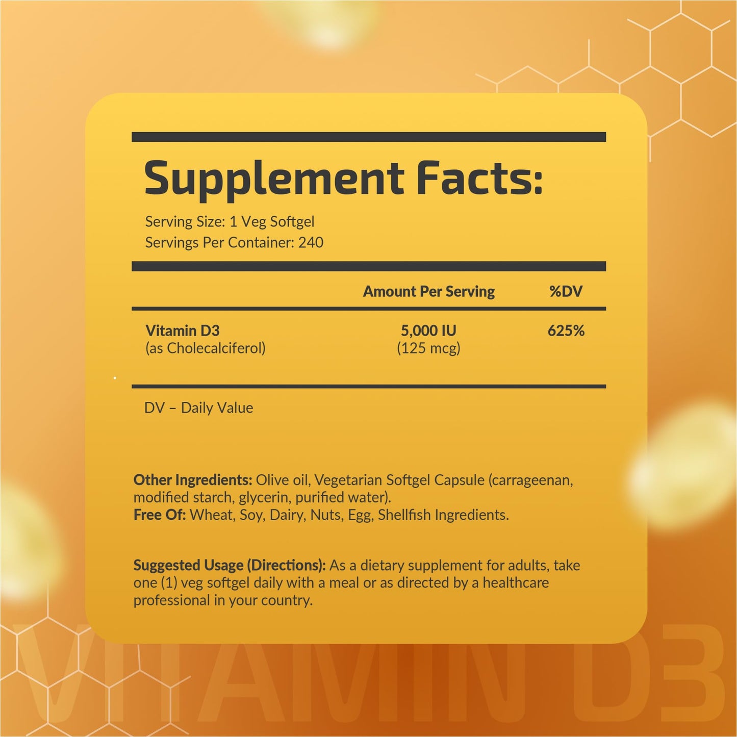 Fuelup Vitamin D3 5000 IU Softgels, 240 Count
