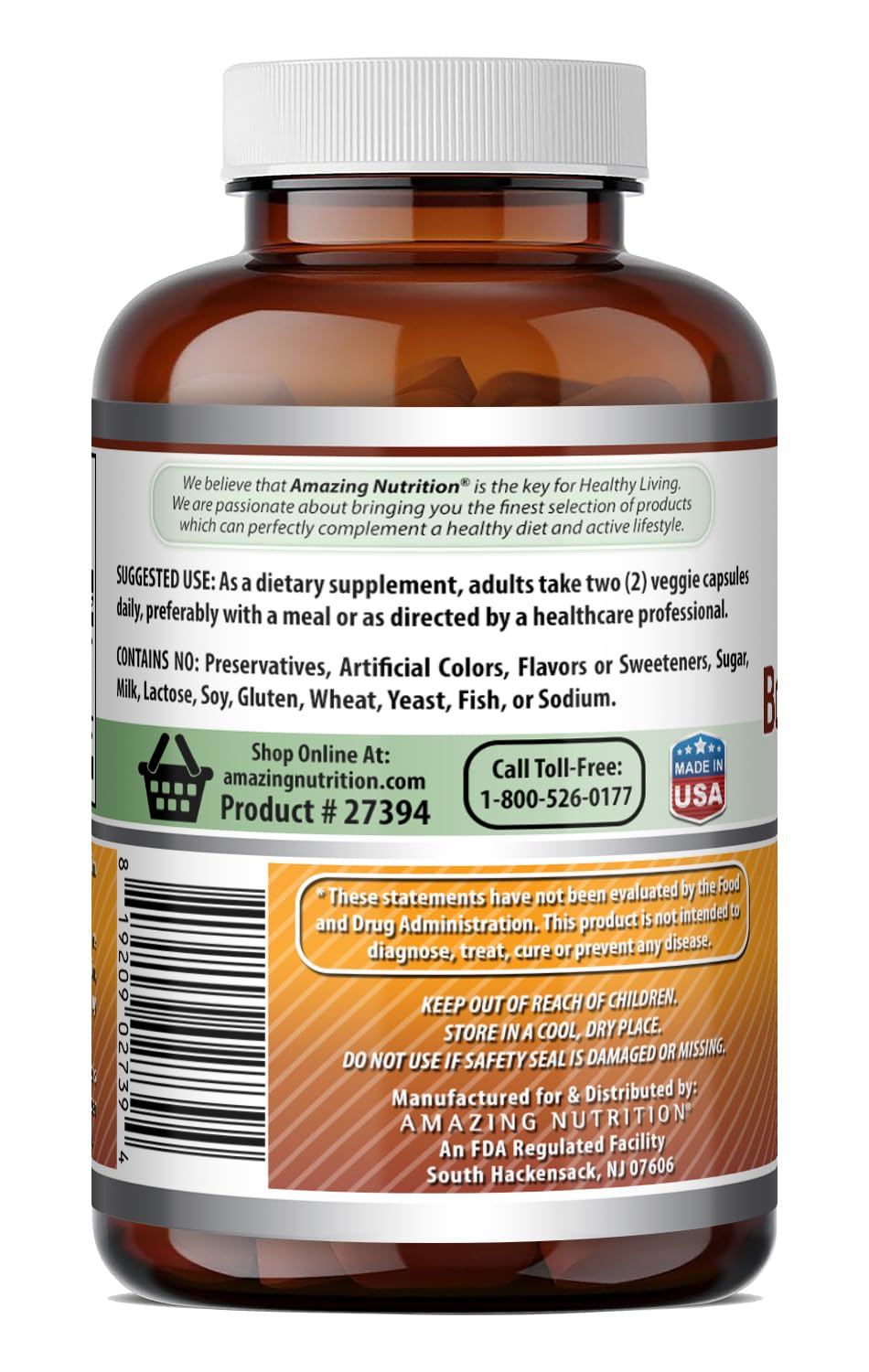 Amazing Nutrition Boswellia Extract & Turmeric 1200mg Per Serving Supplement Capsules, 120 Count