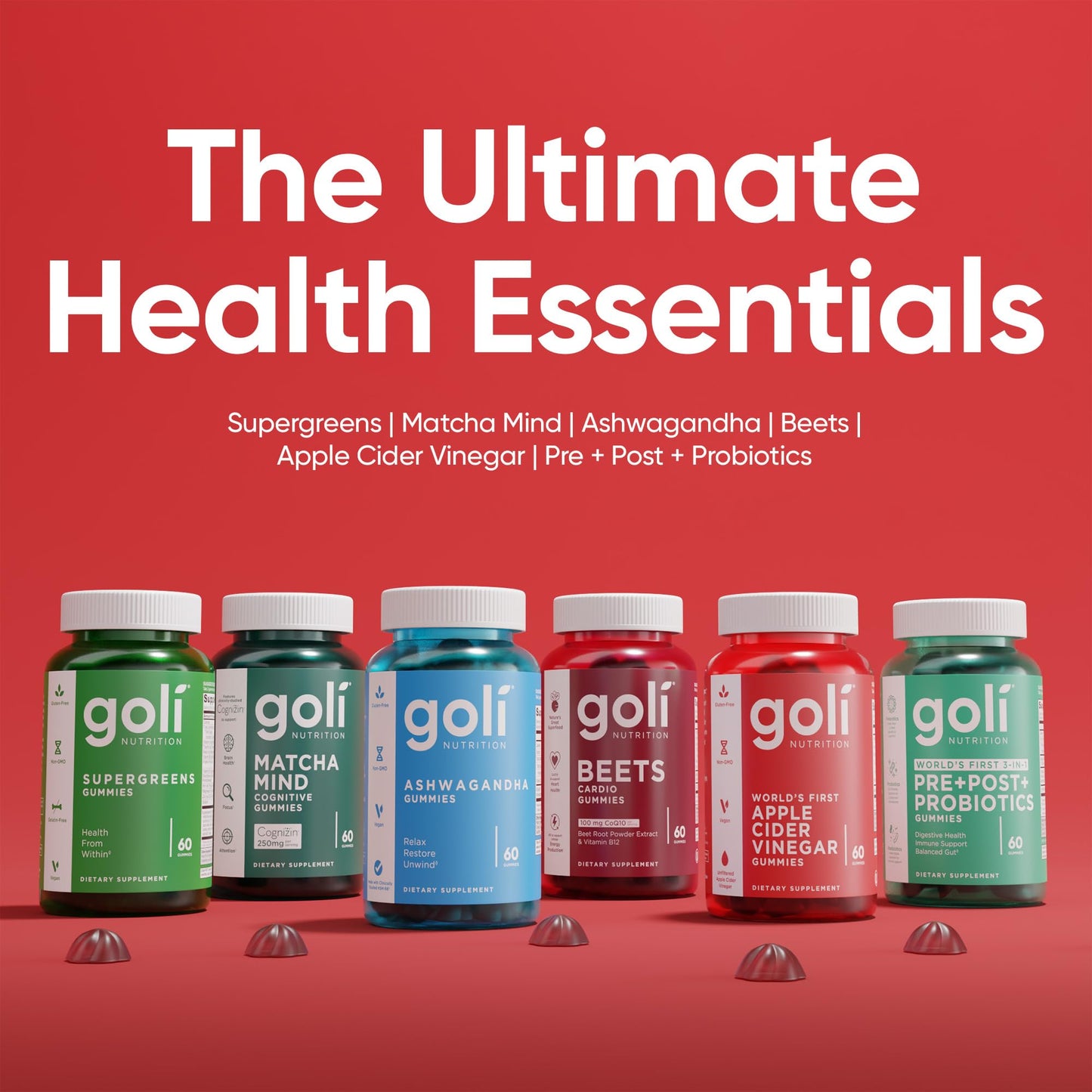 Goli Ultimate Wellness Gummies Variety Pack 6 Bottle Bundle 360 Gummies