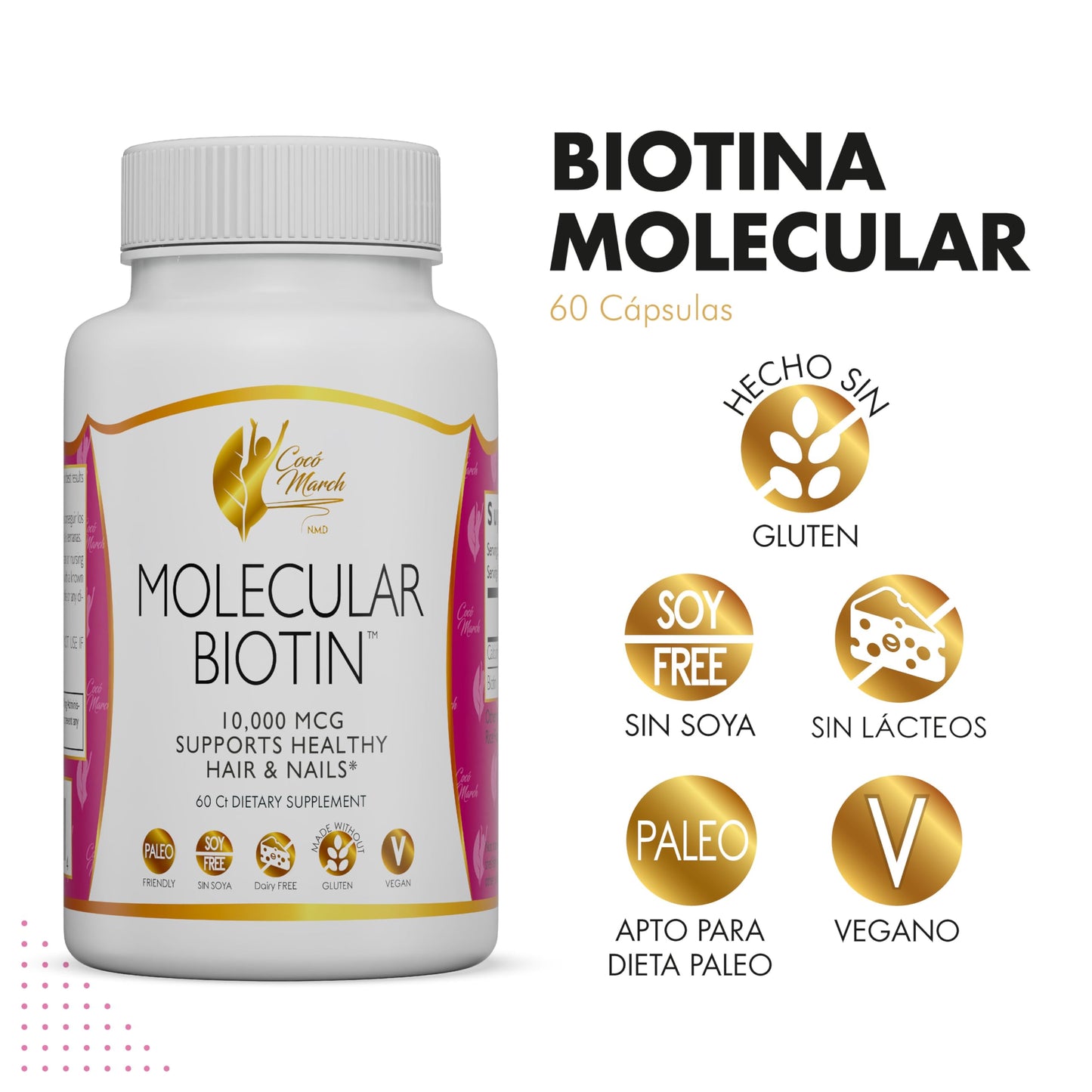 Cocó March N.M.D Molecular Biotin Capsule, 10,000 mcg, 60 Servings, 1 Count