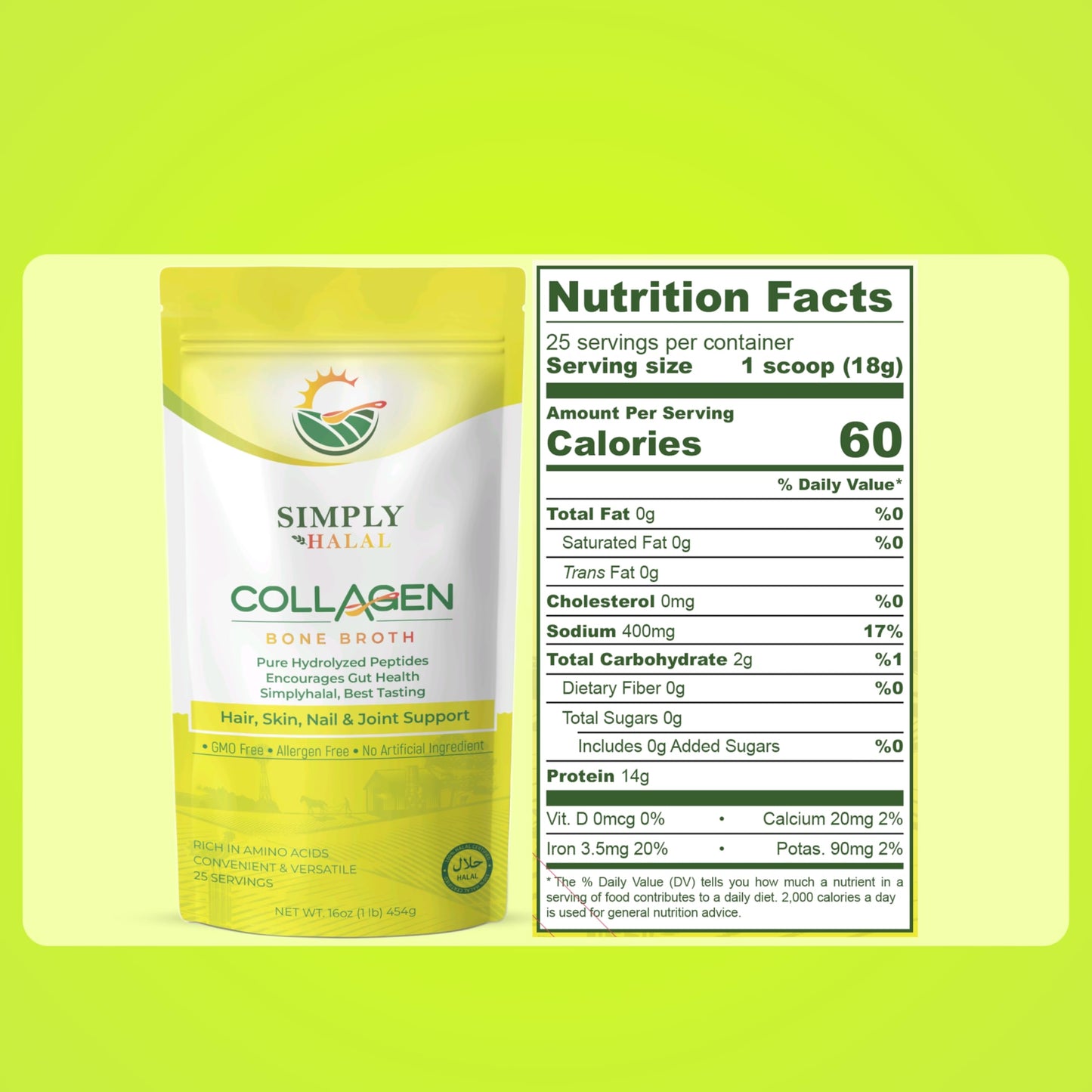 Simply Halal Collagen & Bone Broth Collagen Combo Protein Powder, 48
