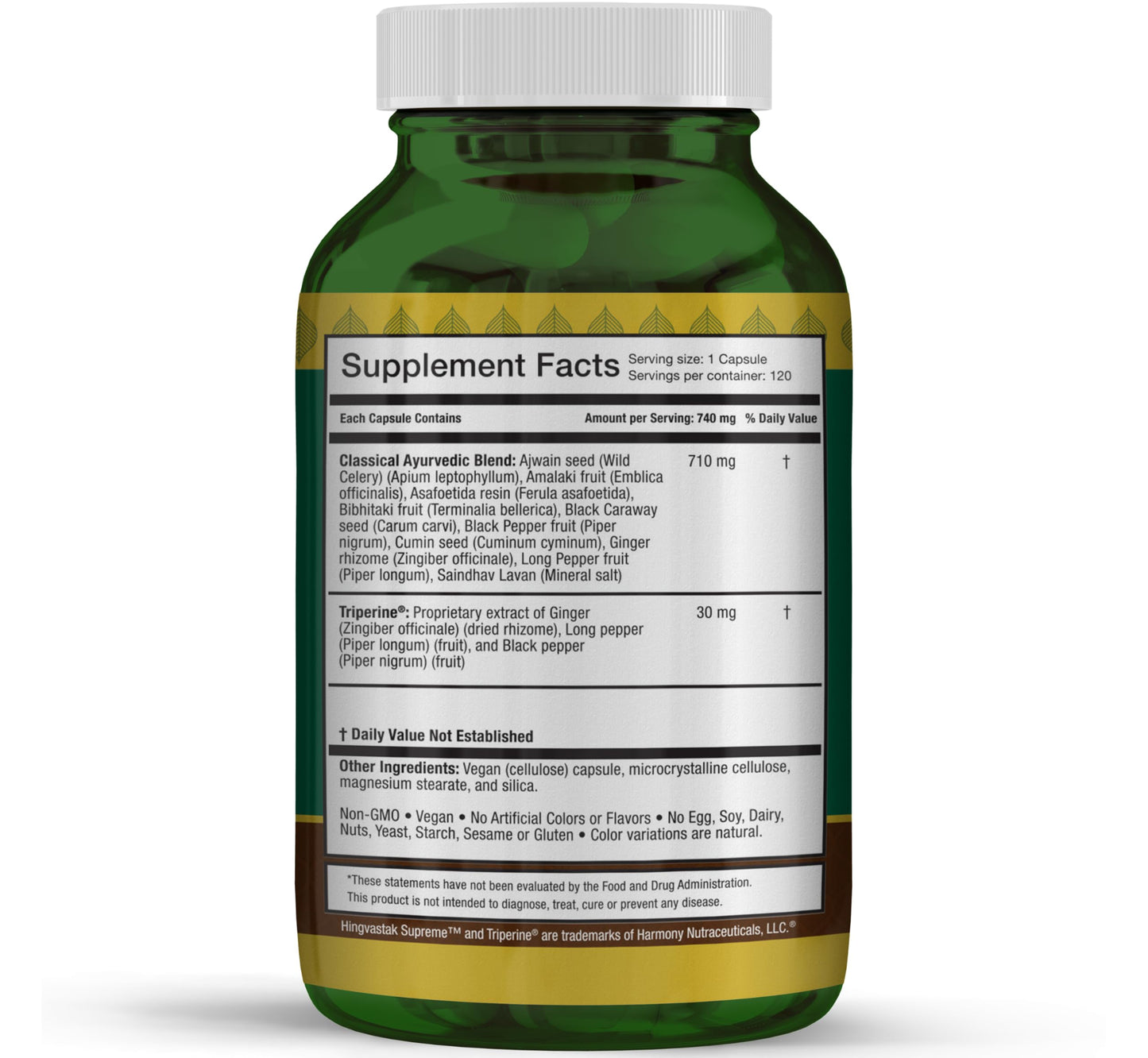 Harmony Nutraceuticals Hingvastak Supreme Ayurvedic Digestive Balance & Gut Harmony Blend with Triperine 120 Capsules