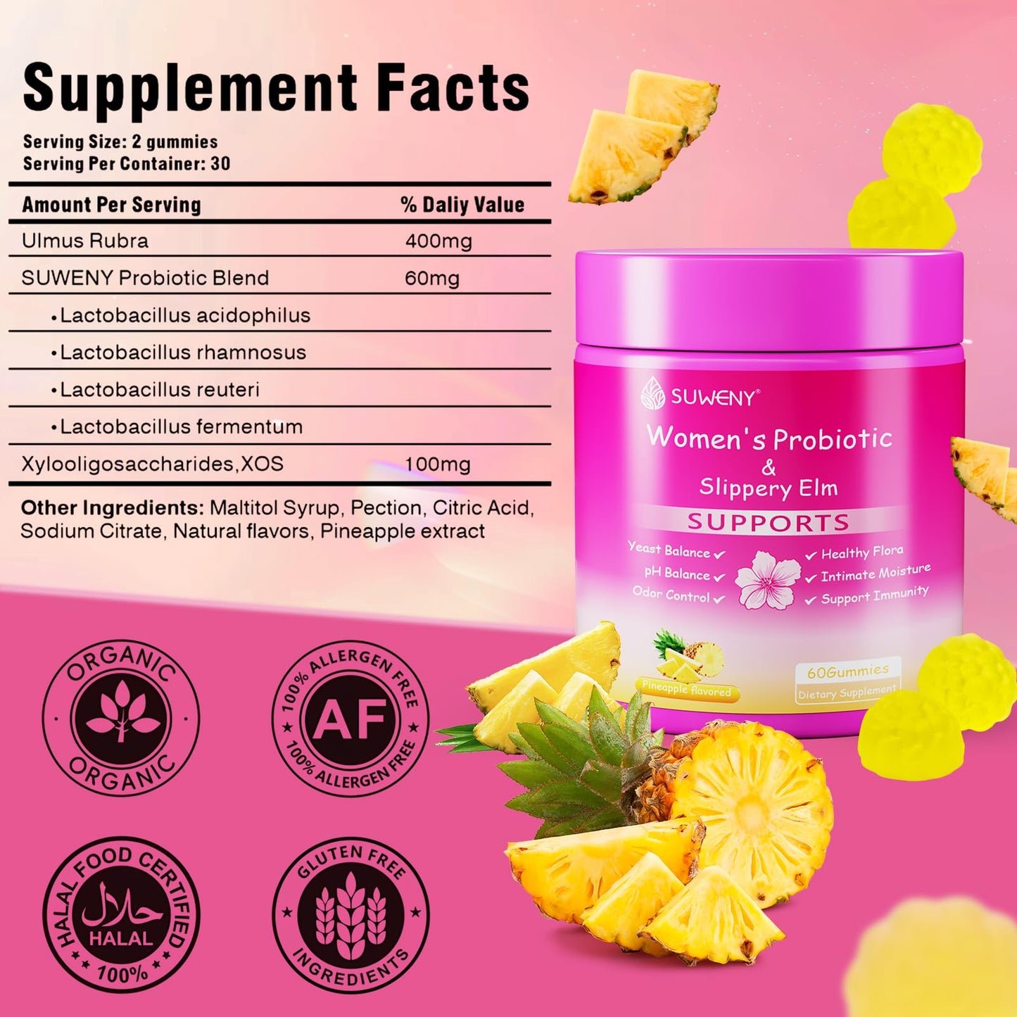SUWENY Her Juicy Feminine Probiotics, 60 Gummies